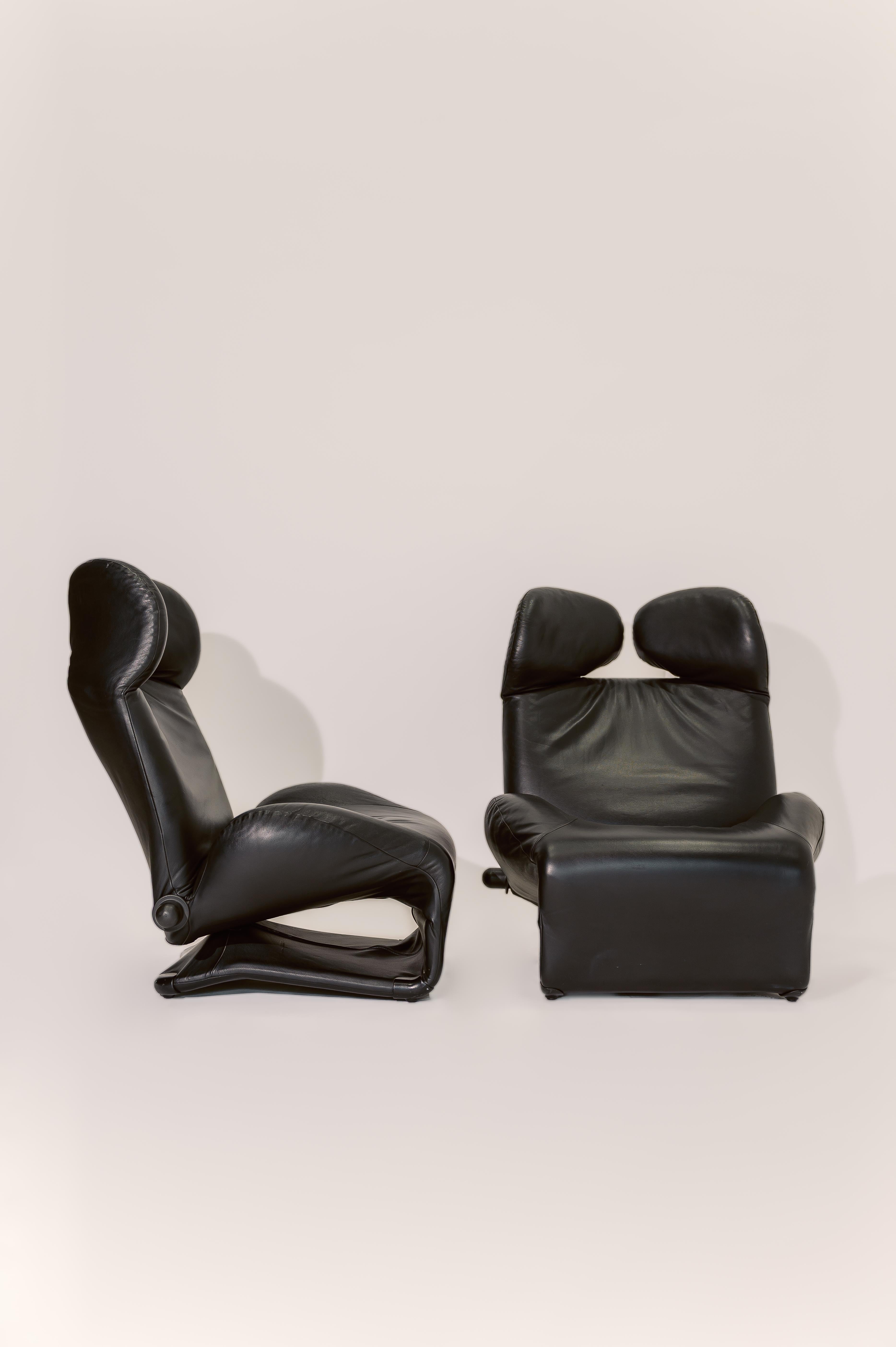 Fin du 20e siècle Chaise longue en cuir noir Cassina 111 Wink par Toshiyuki Kita Japon Italie en vente