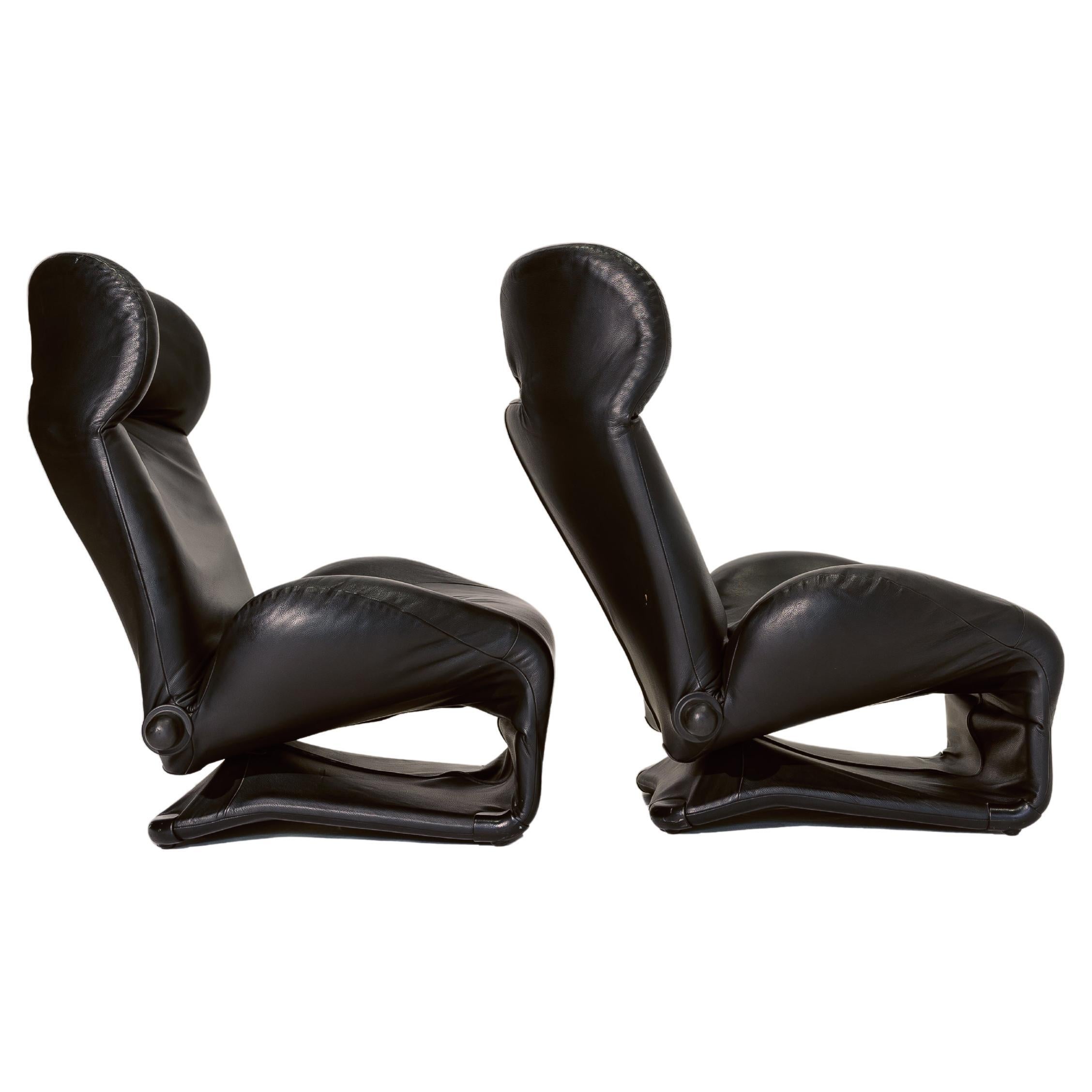Chaise longue en cuir noir Cassina 111 Wink par Toshiyuki Kita Japon Italie en vente