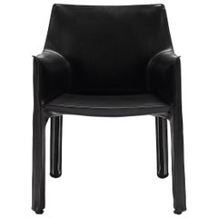 Black Leather Cab Armchair, Cassina