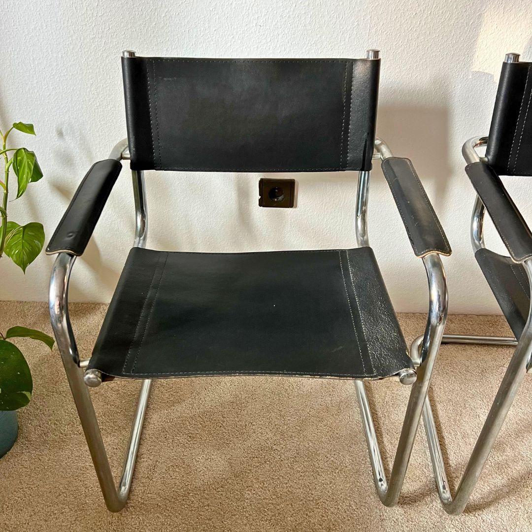 Bauhaus Black leather chair in the style of Mart Stam & Marcel Breuer, 1980s