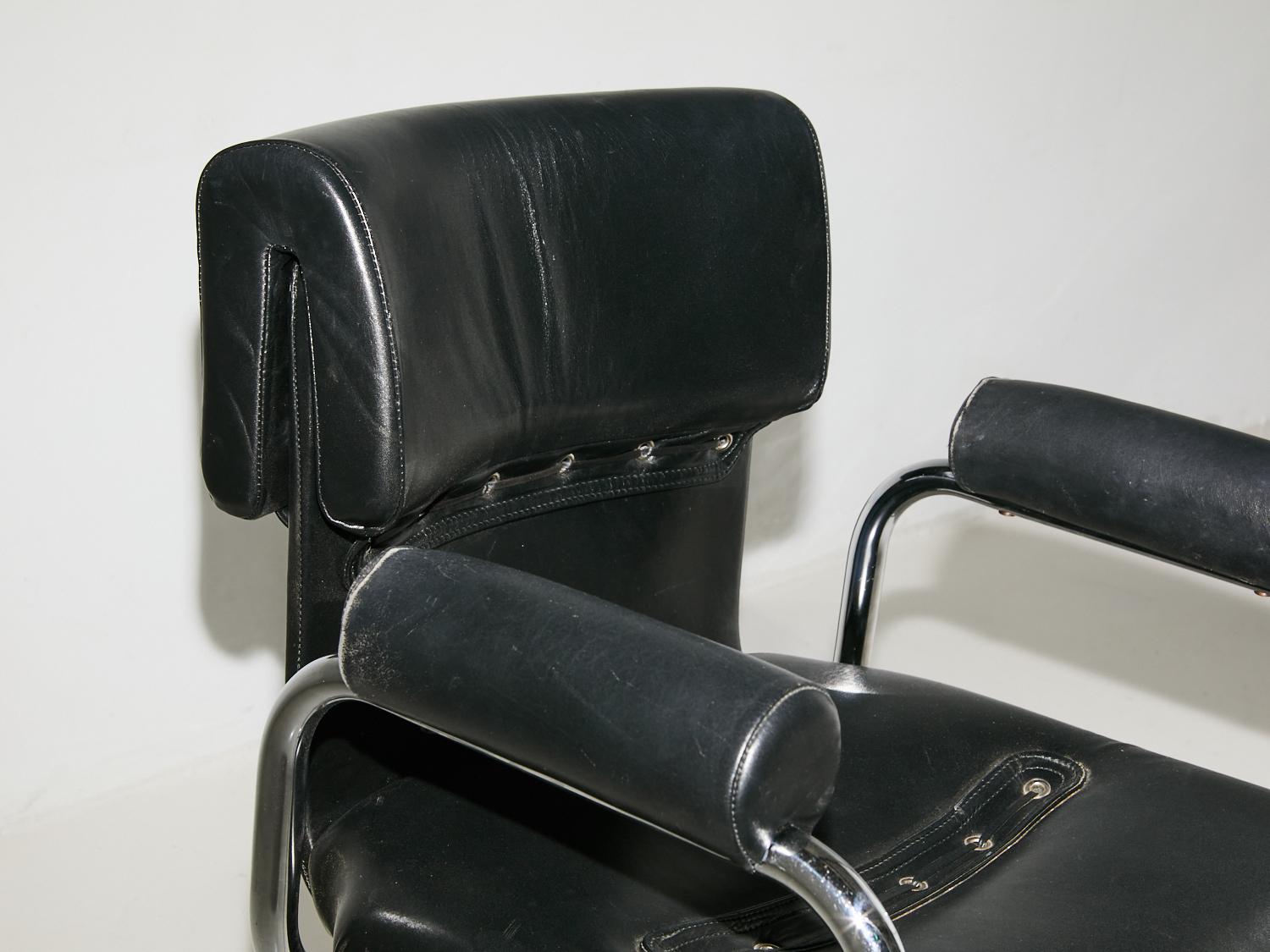 Italian Black Leather Chair by Guido Faleschini, 1970s