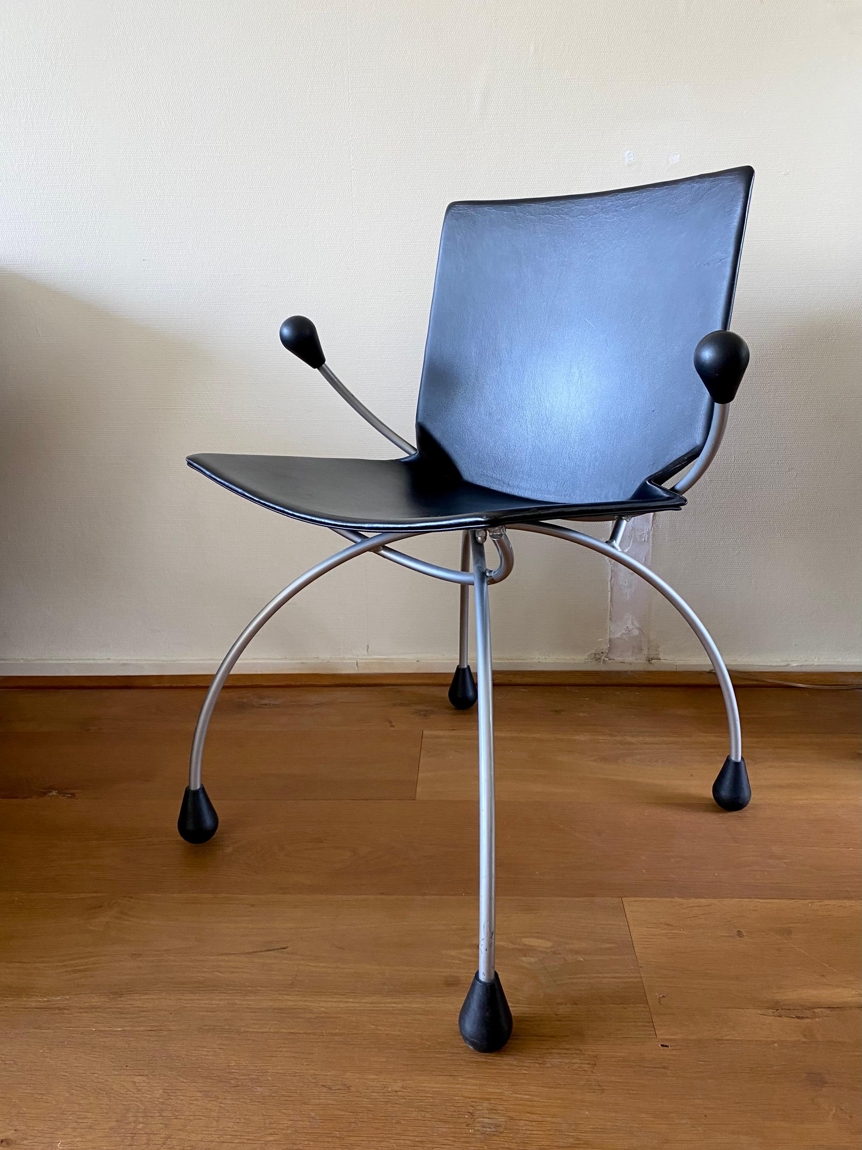 Post-Modern Black Leather chair by Karel Boonzaaier and Pierre Mazairac For Sale