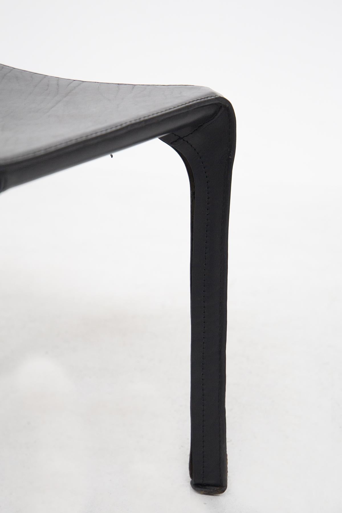 Black Leather Chairs by Mario Bellini for Cassina 4