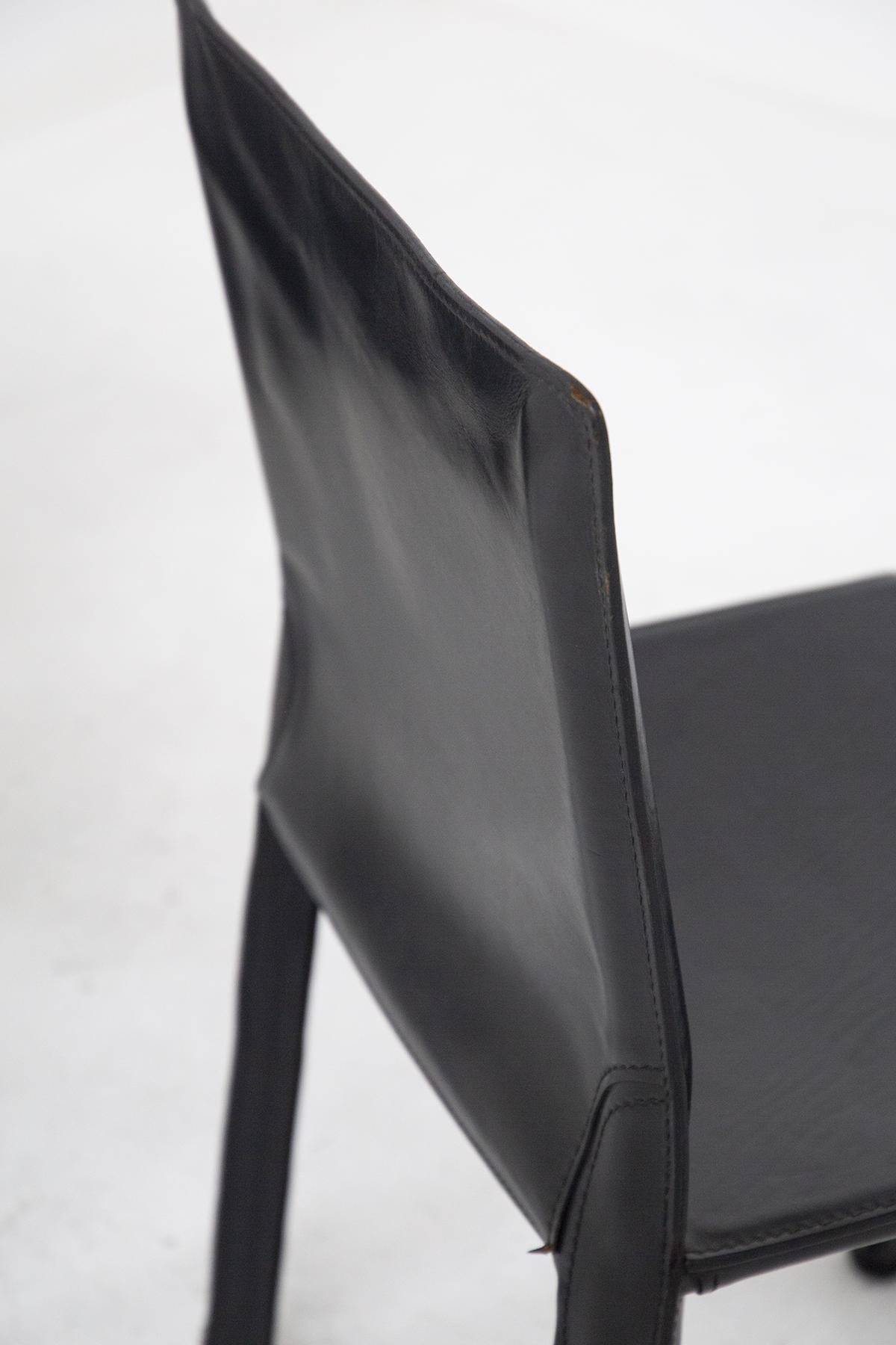 Black Leather Chairs by Mario Bellini for Cassina 6