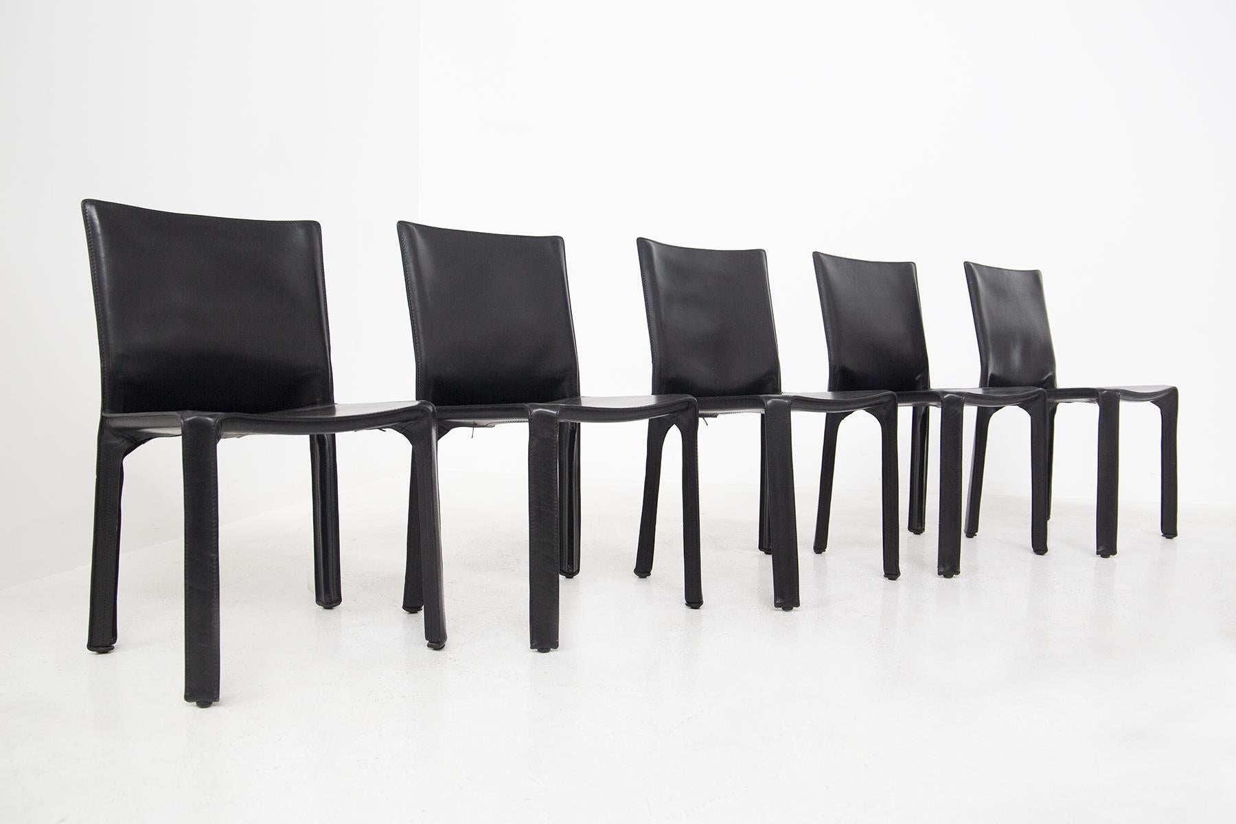 Black Leather Chairs by Mario Bellini for Cassina 7