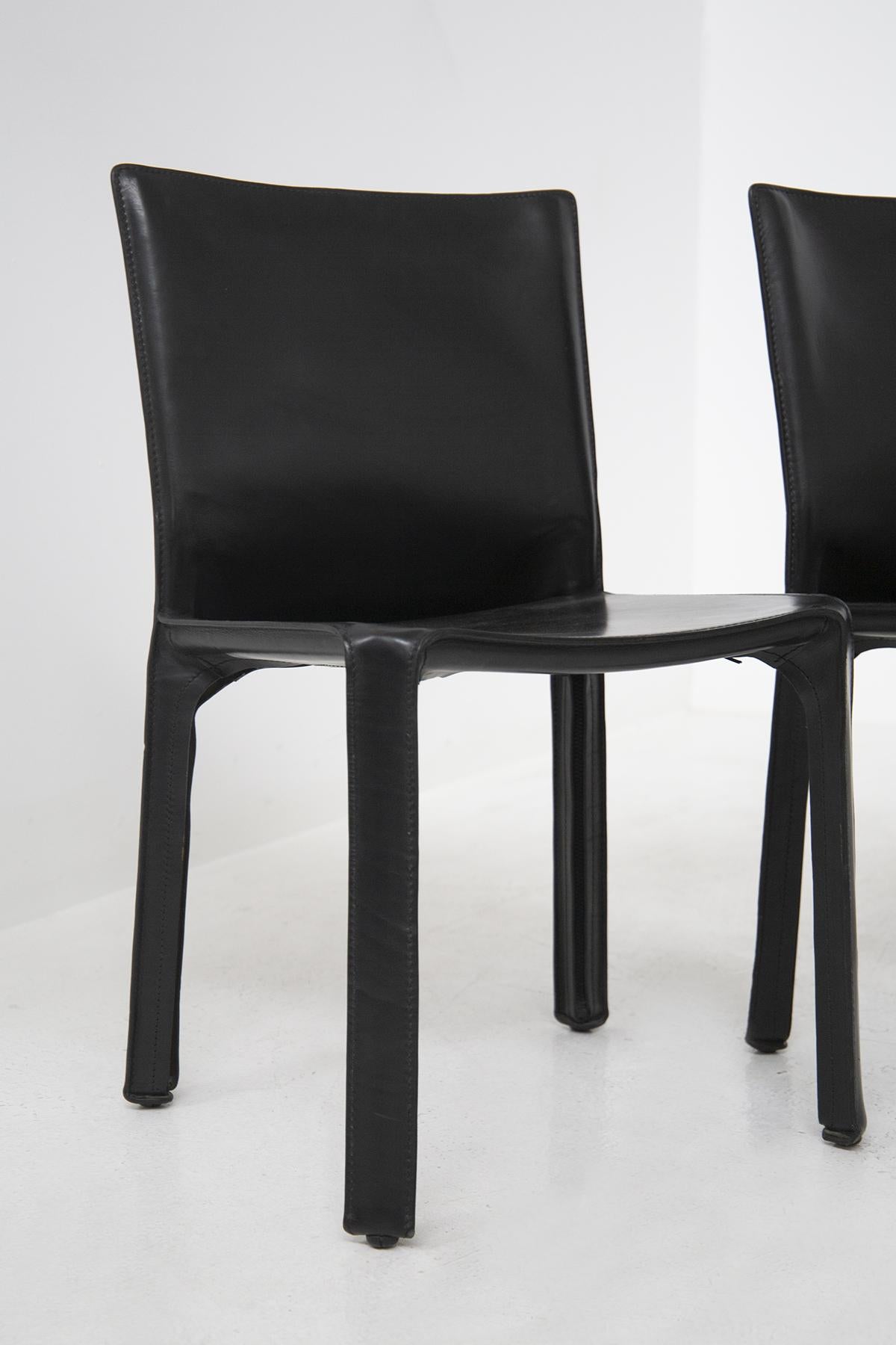 Mid-Century Modern Black Leather Chairs by Mario Bellini for Cassina