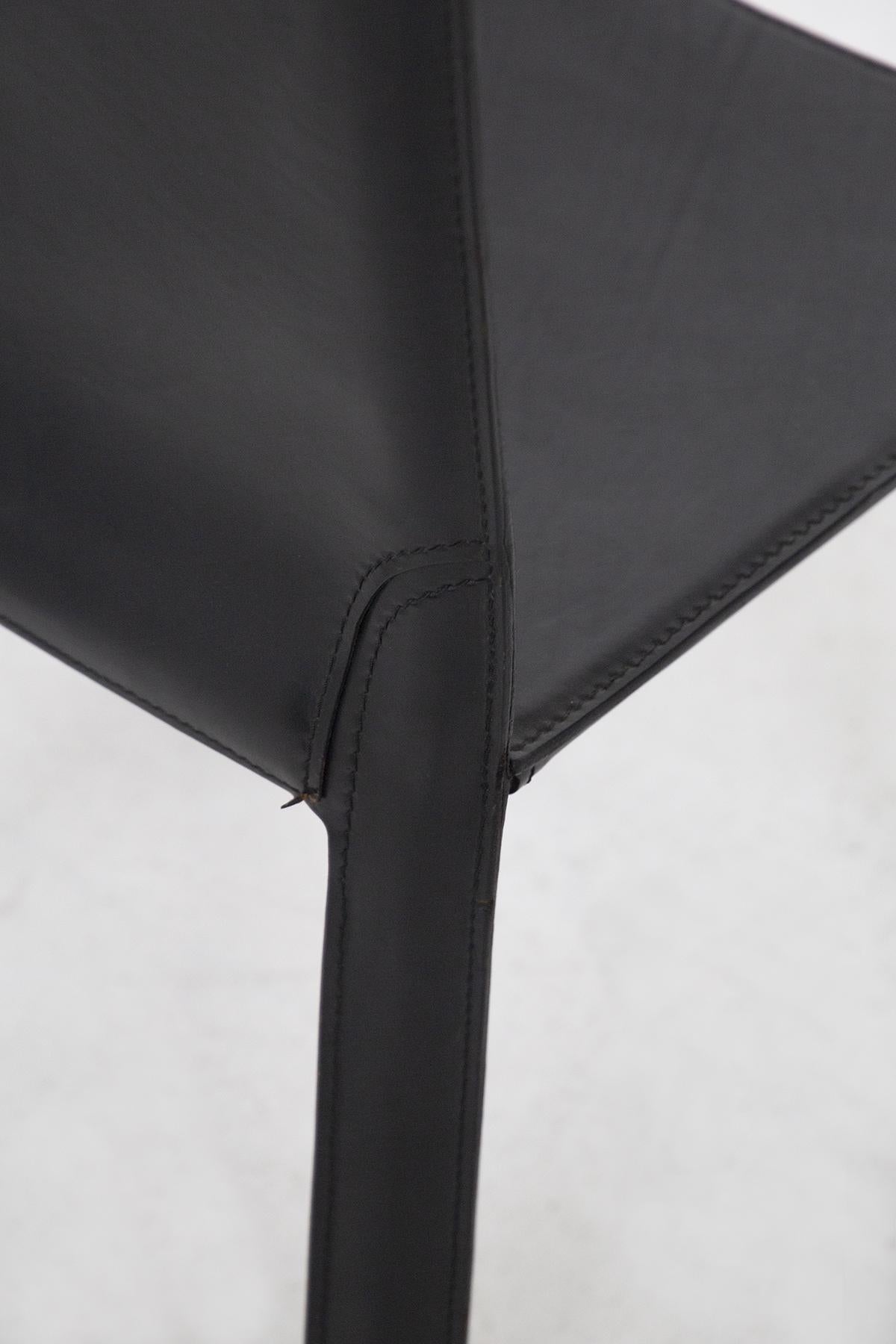 Italian Black Leather Chairs by Mario Bellini for Cassina