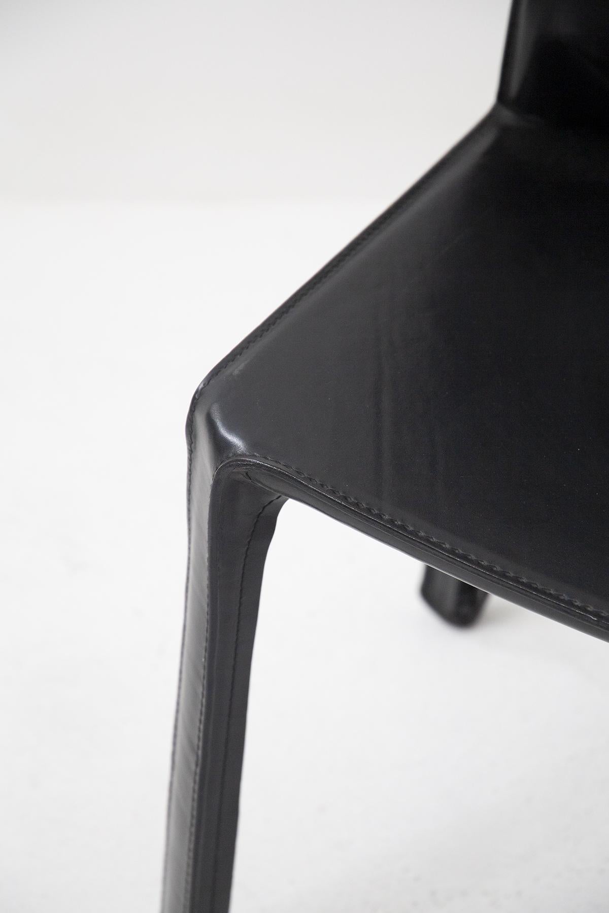 Mid-20th Century Black Leather Chairs by Mario Bellini for Cassina
