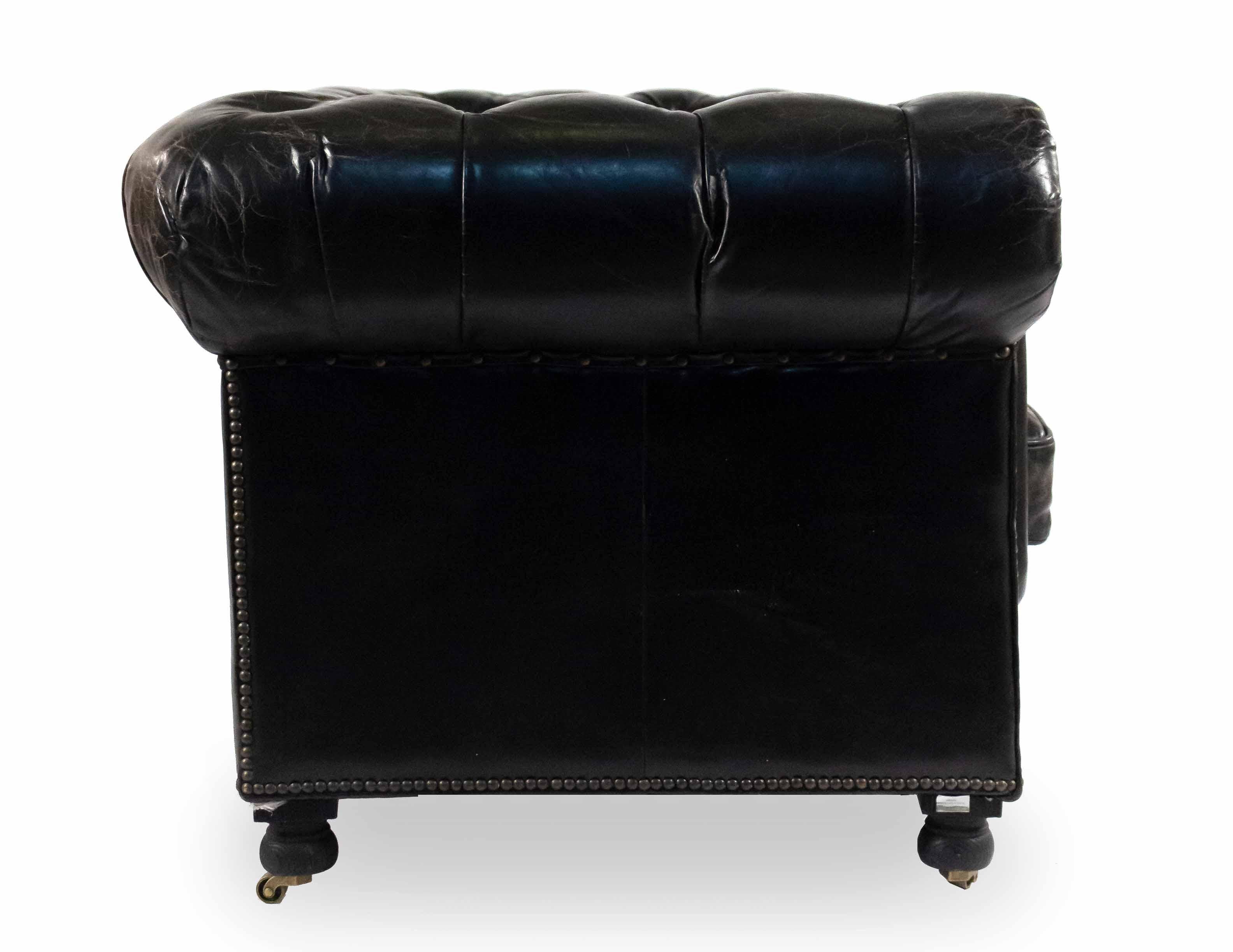 Victorian Black Leather Chesterfield Sofa