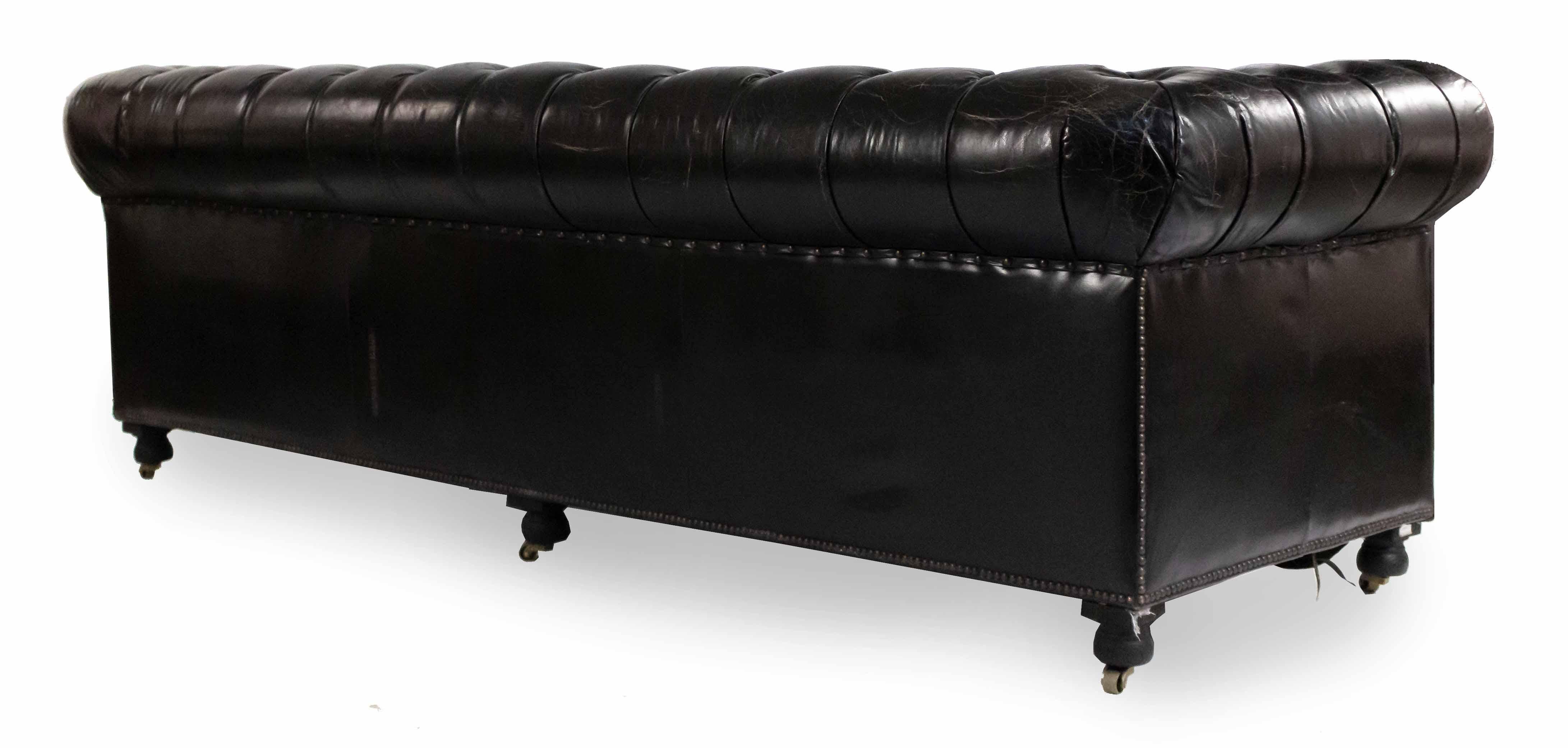 Black Leather Chesterfield Sofa In Good Condition In New York, NY