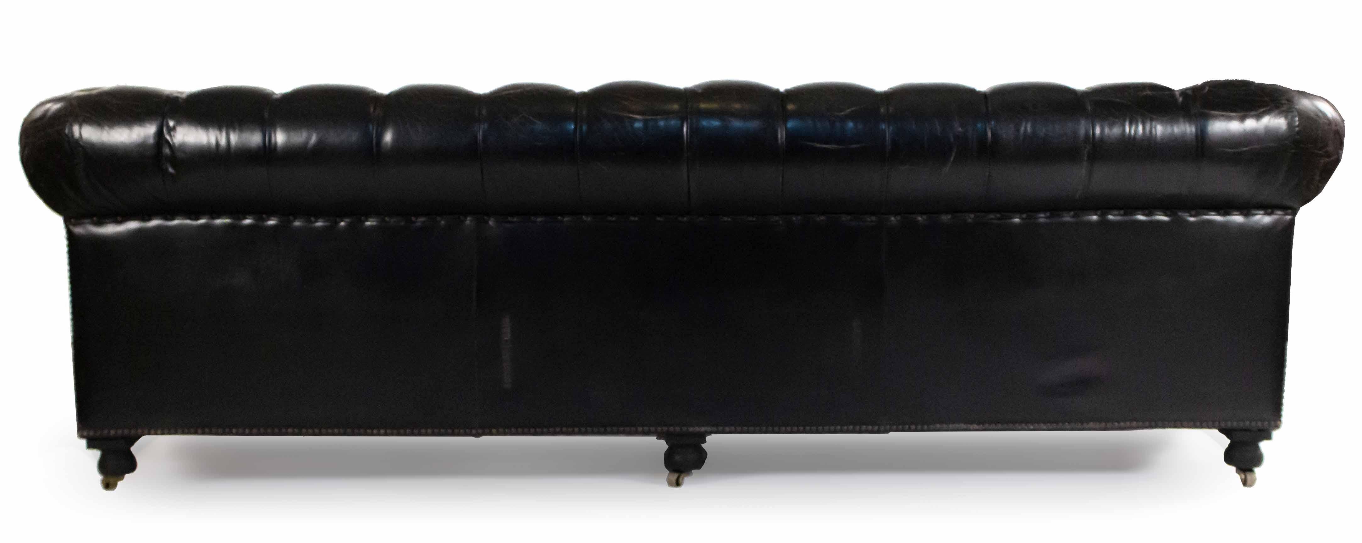 19th Century Black Leather Chesterfield Sofa
