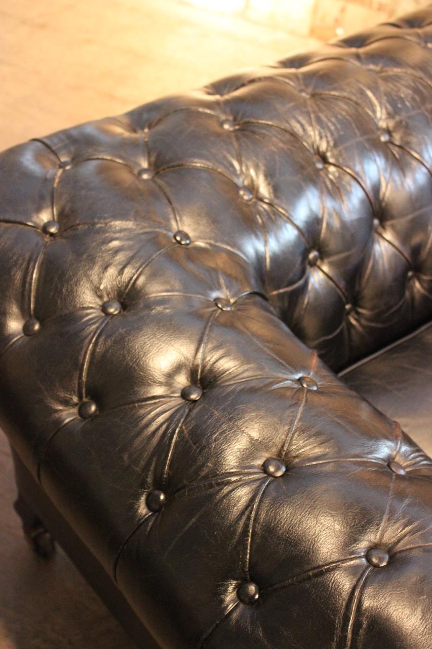 Black Leather Chesterfield Sofa In Good Condition In Gloucestershire, GB