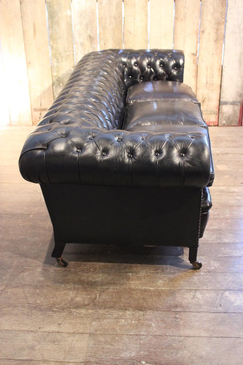 20th Century Black Leather Chesterfield Sofa