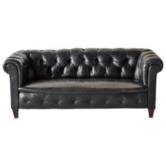 Antique Black Leather Chesterfield Sofa