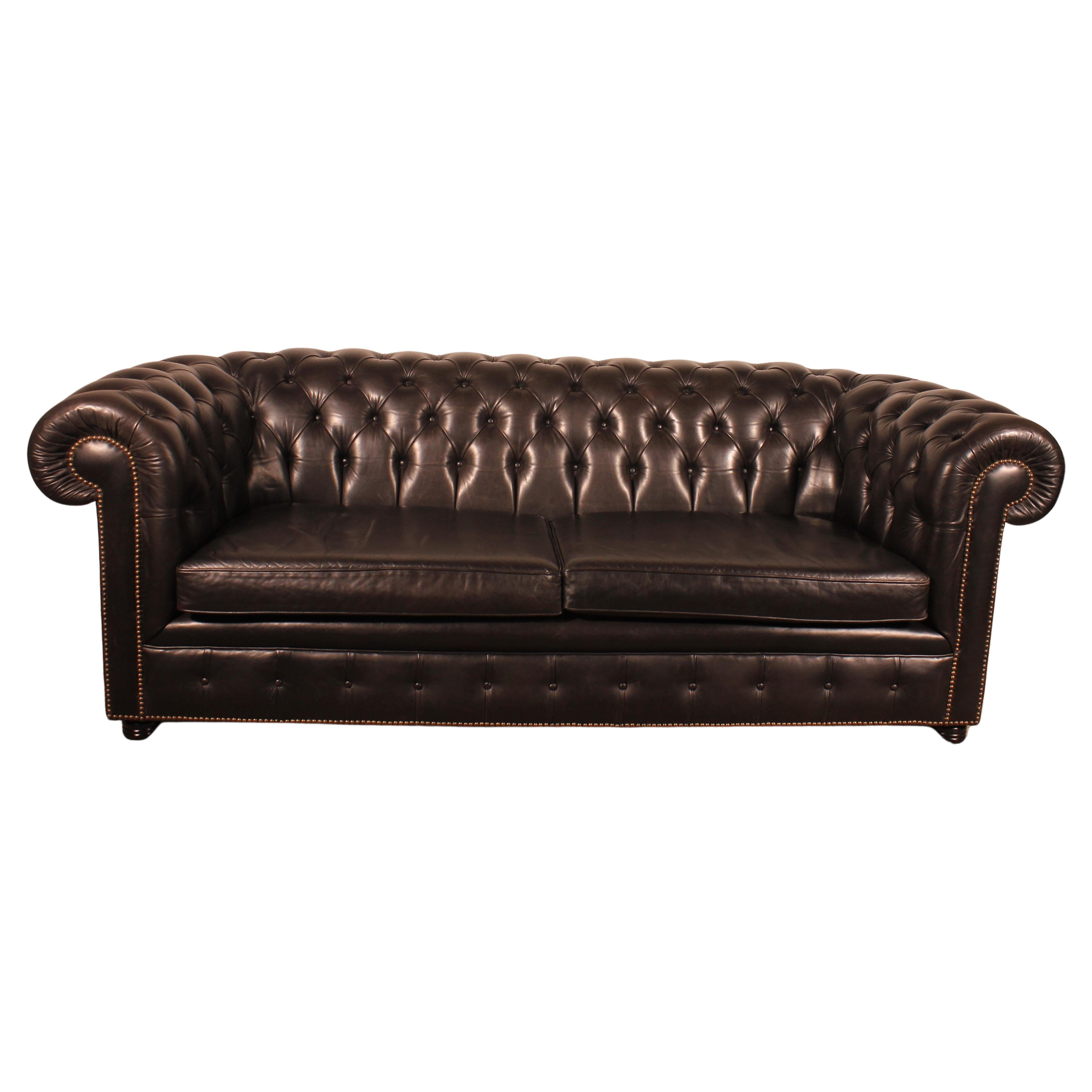 Black Leather Chesterfield Sofa For Sale