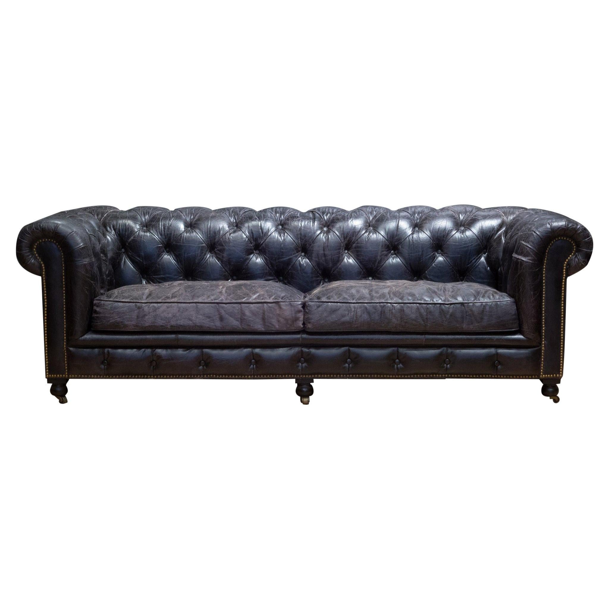 Black Leather Chesterfield Style Feather Sofa at 1stDibs black leather chesterfield style sofa