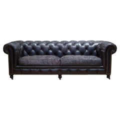 Used Black Leather Chesterfield Style Feather Sofa