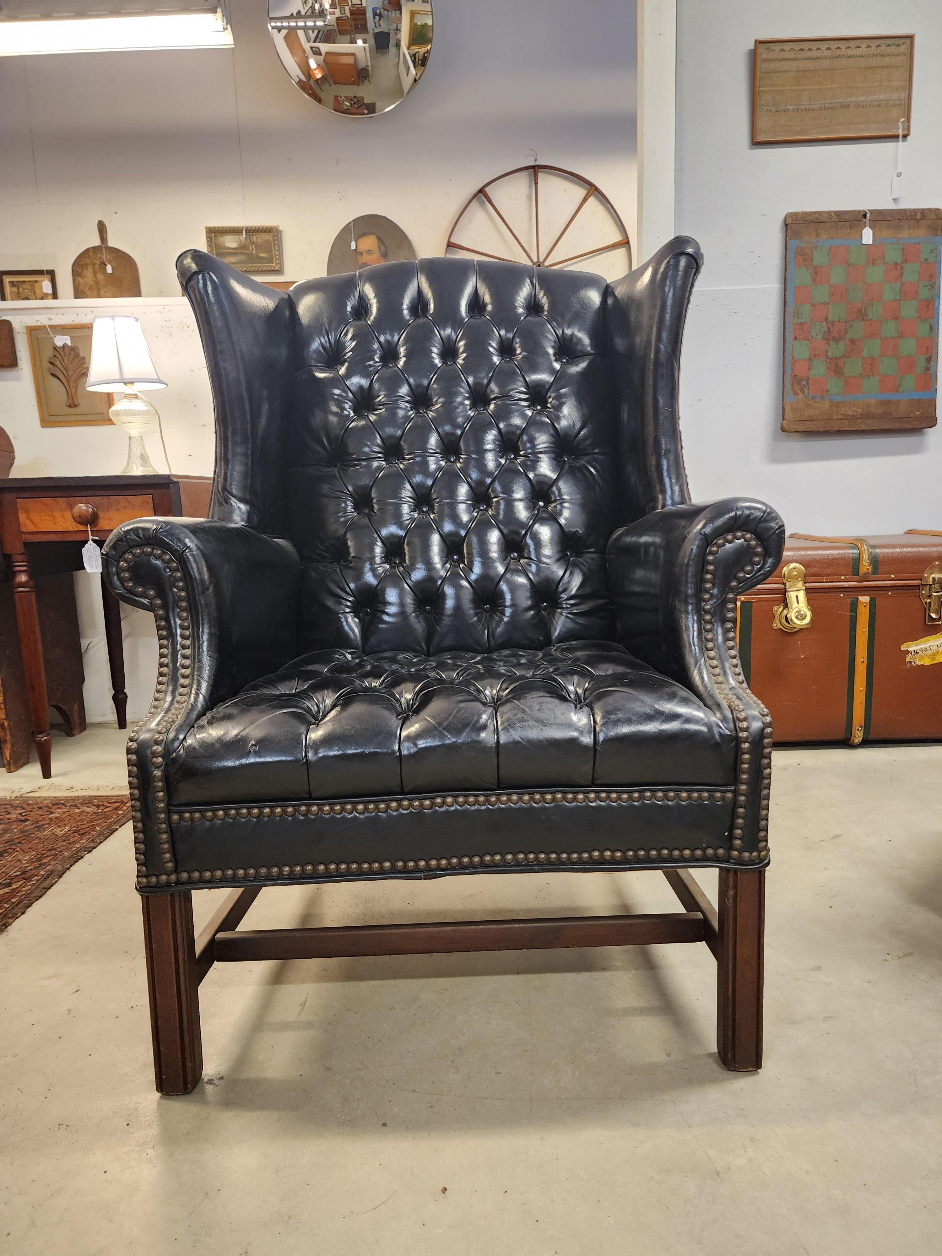 Black Leather Chesterfield Wingback Chair 6