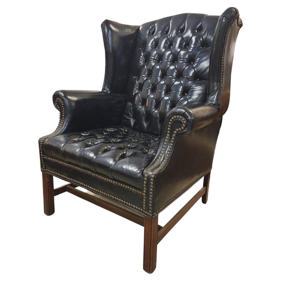 American Black Leather Chesterfield Wingback Chair