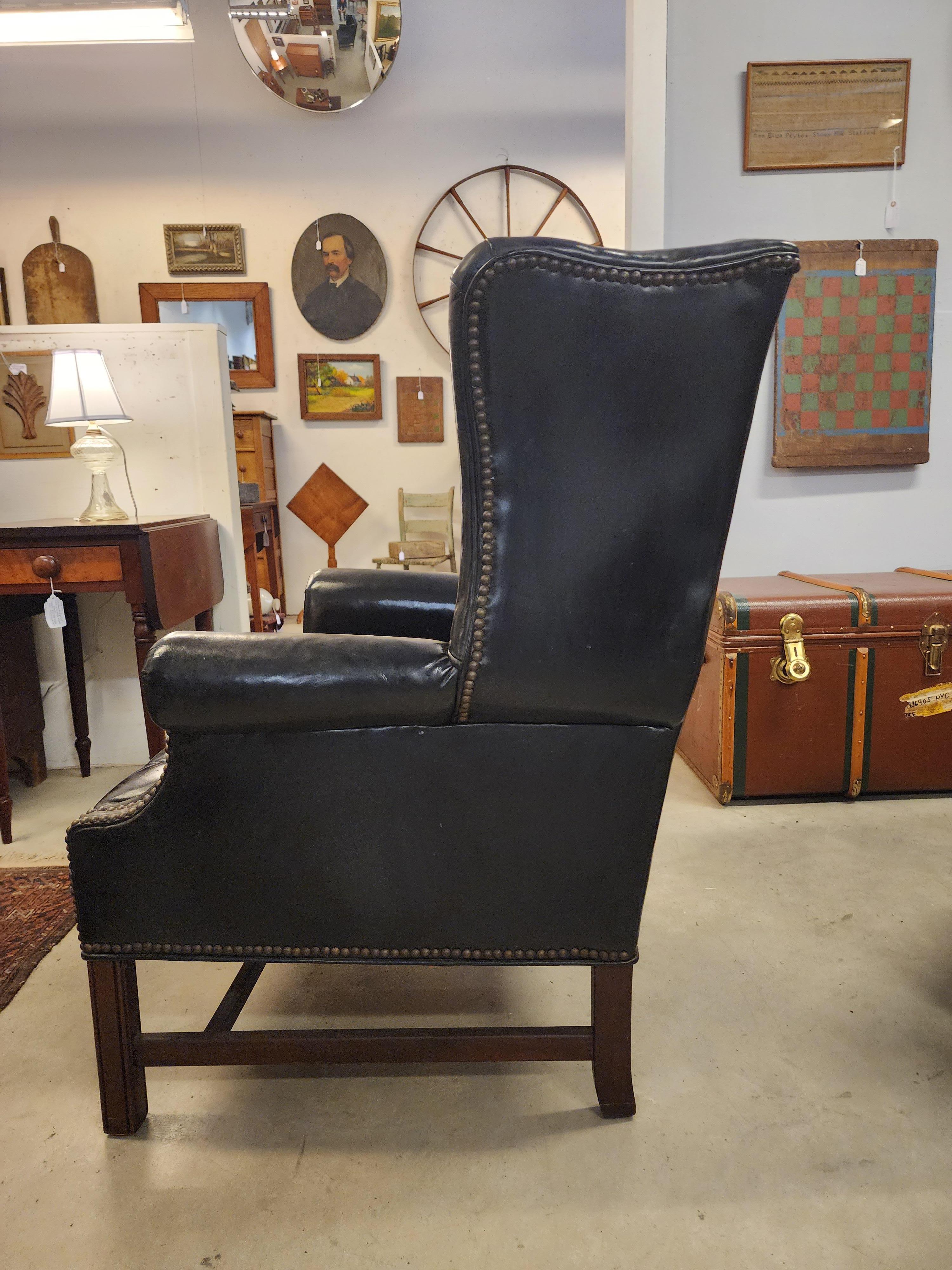Mid-20th Century Black Leather Chesterfield Wingback Chair