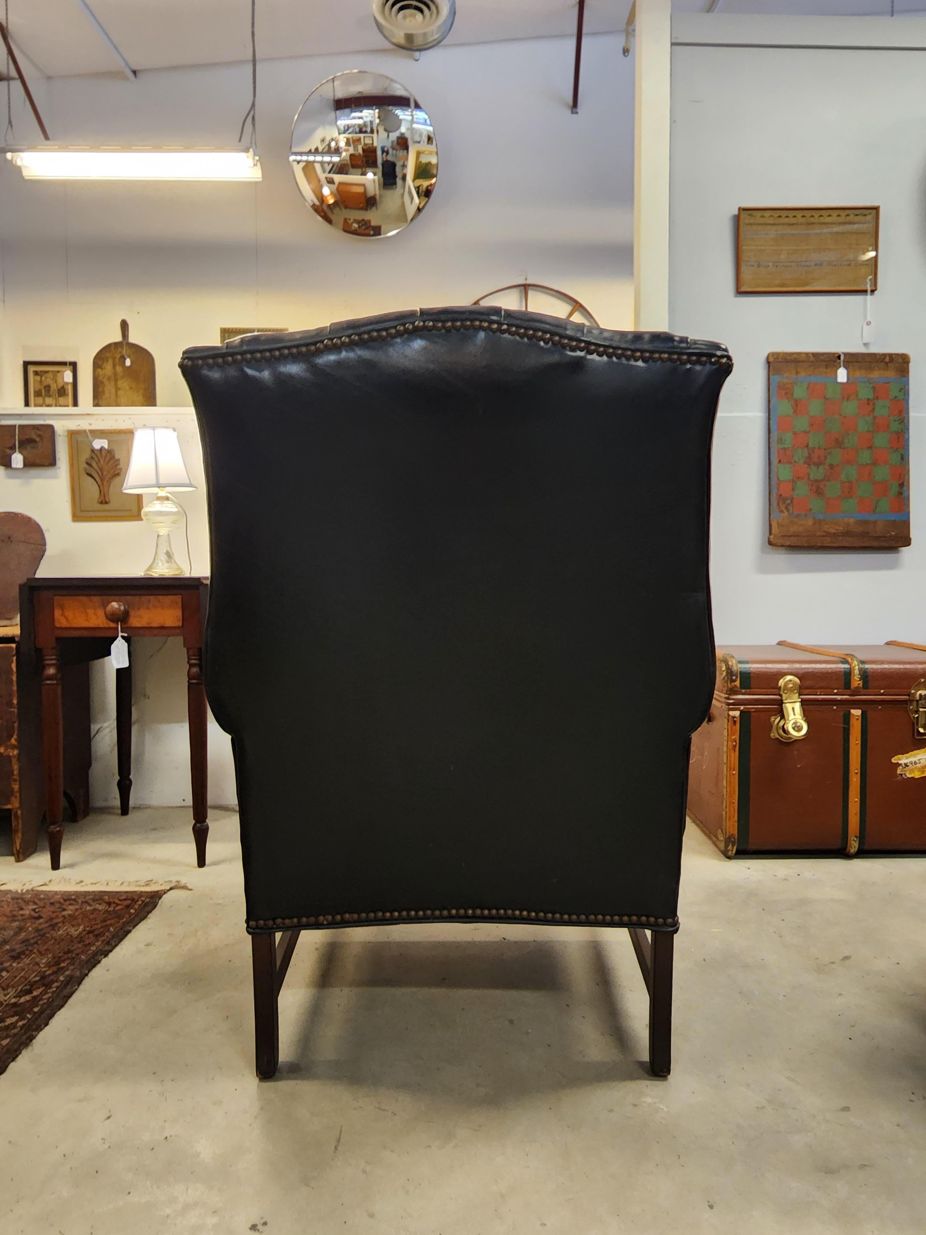 Black Leather Chesterfield Wingback Chair 1