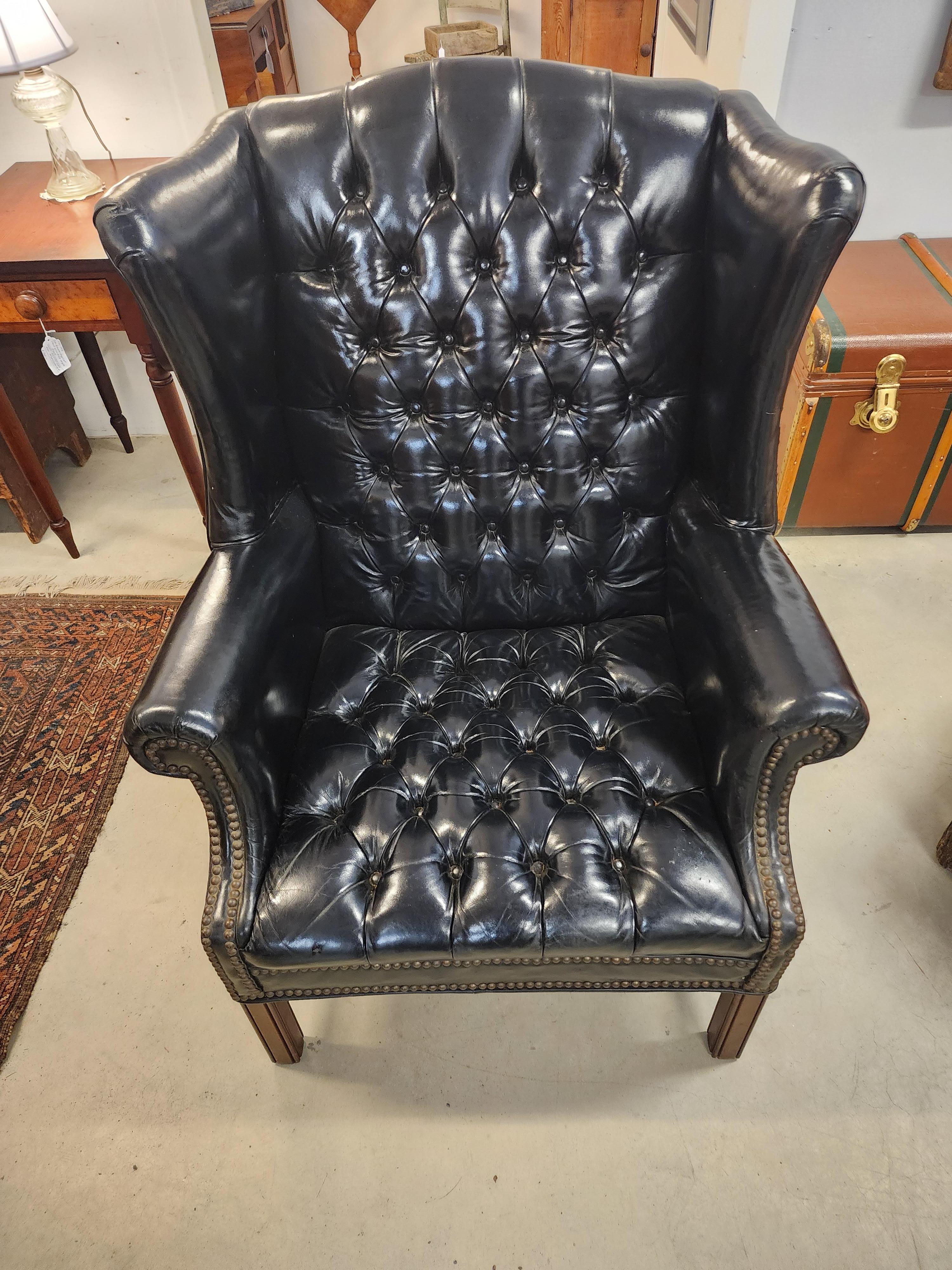 Black Leather Chesterfield Wingback Chair 3