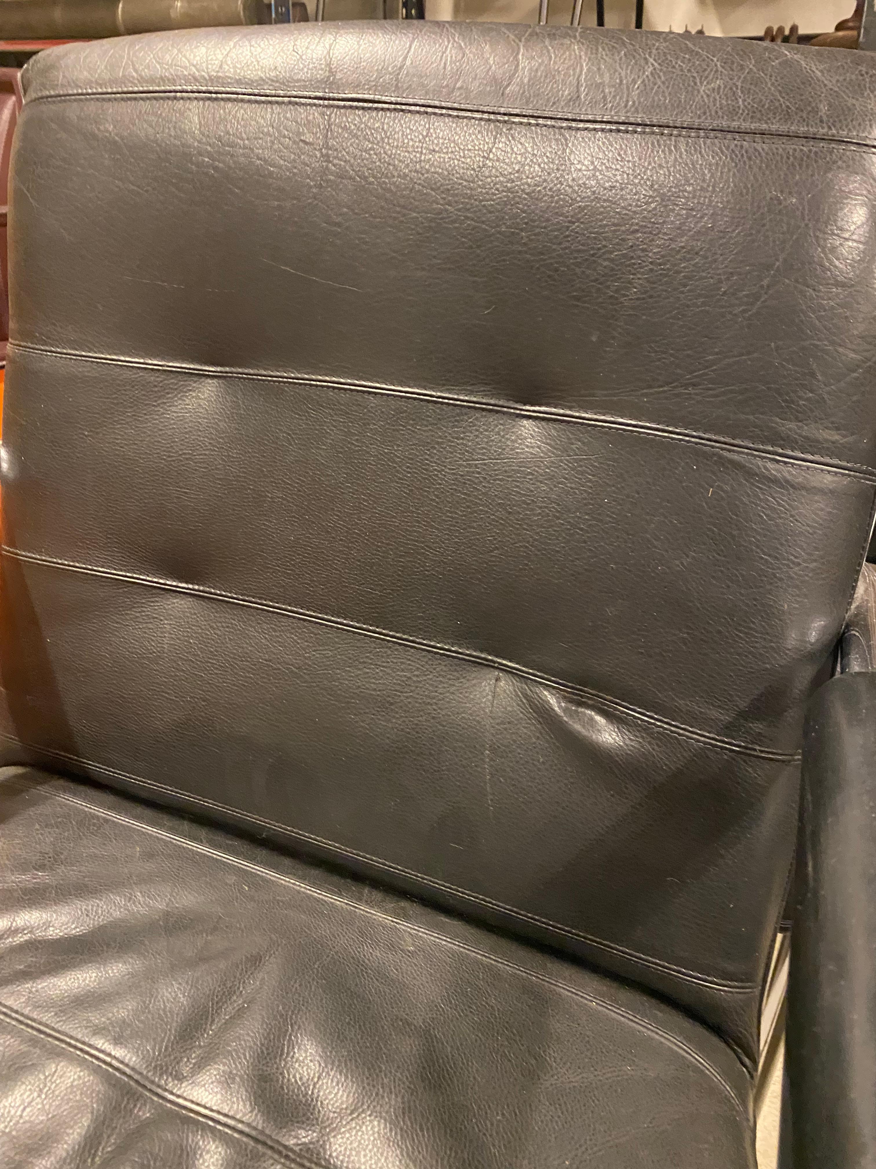 Black Leather & Chrome Armchair, 1970-80's Two Available For Sale 6