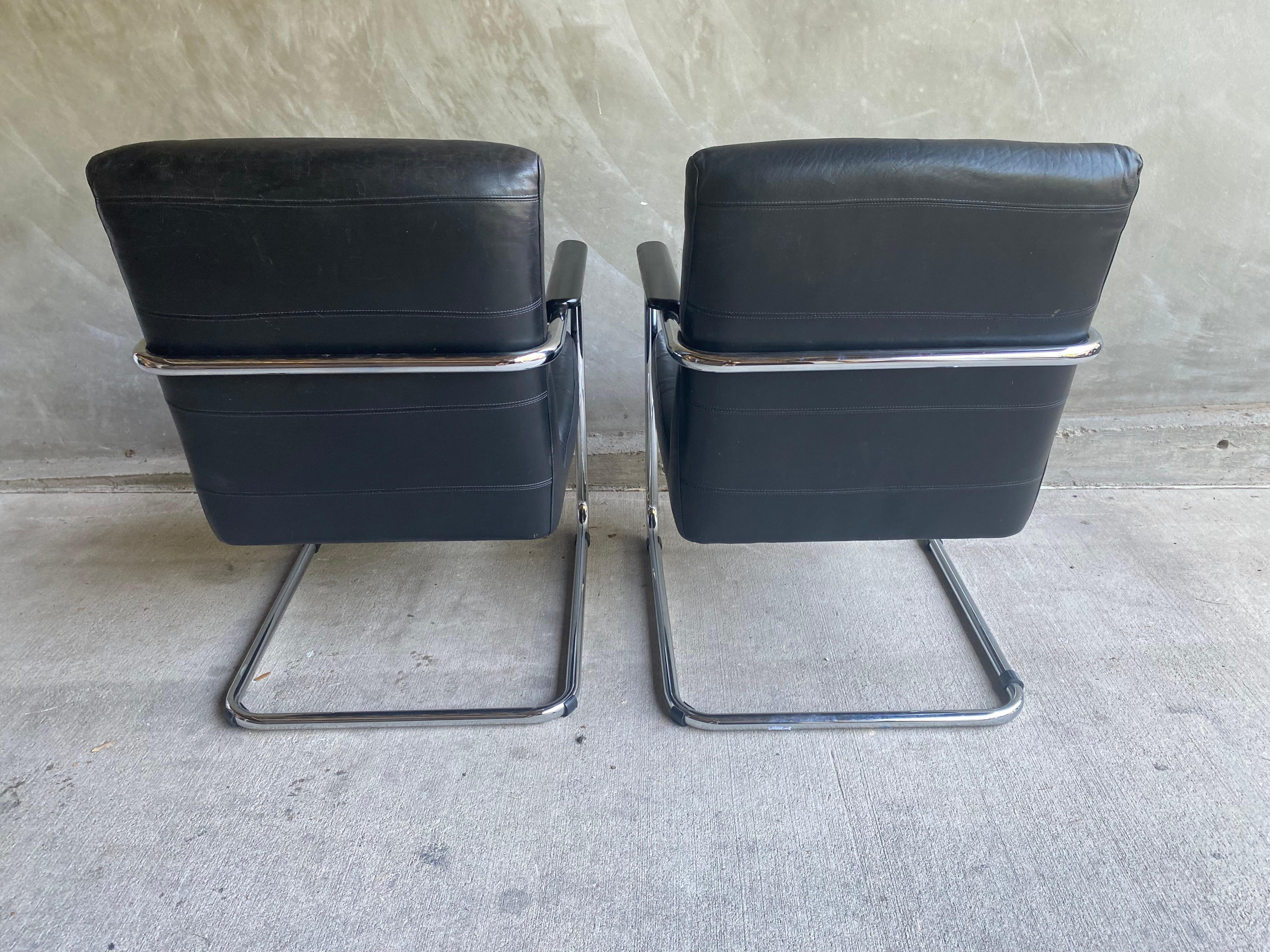 Black Leather & Chrome Armchair, 1970-80's Two Available For Sale 3