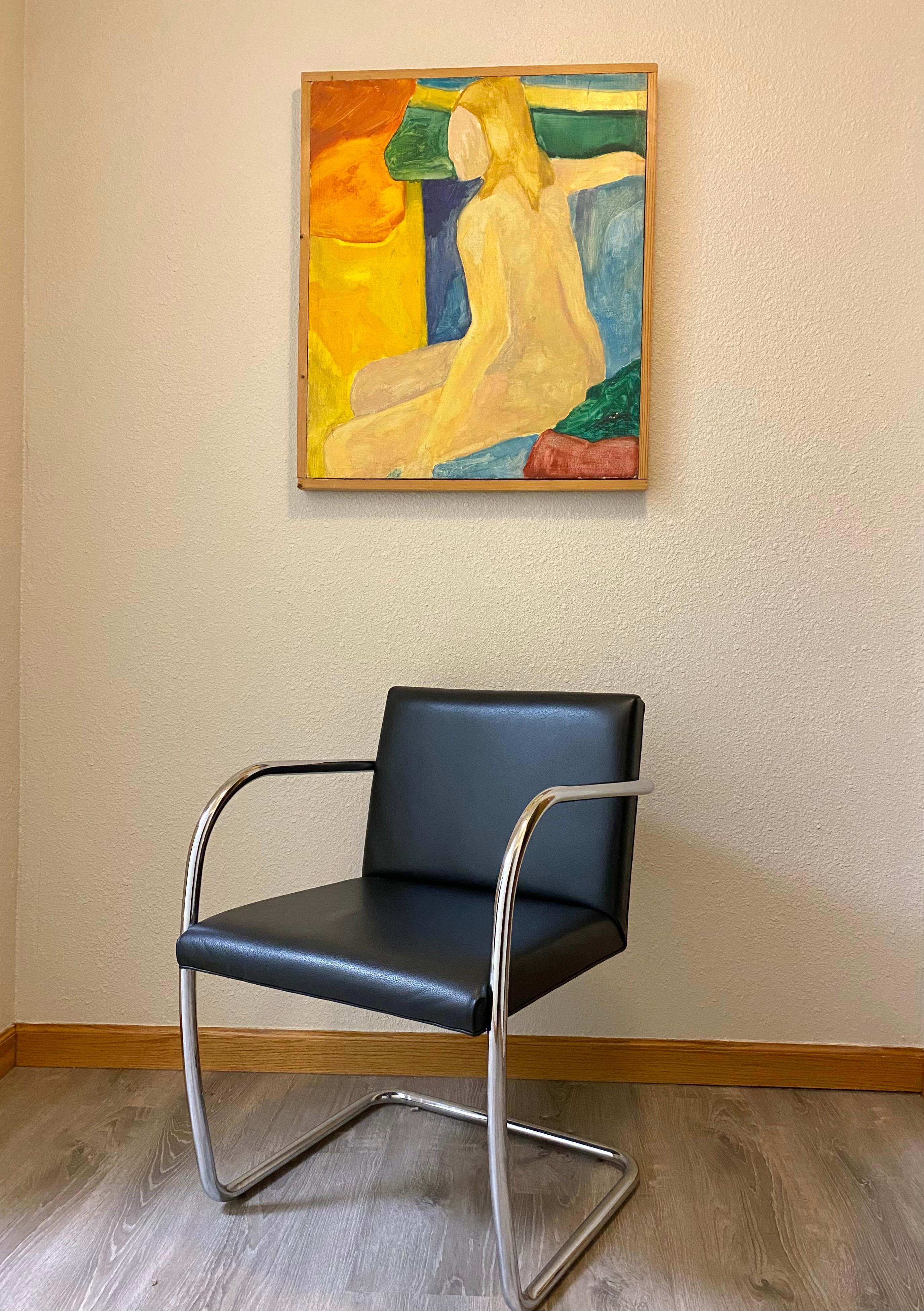 XX secolo Sedie a sbalzo Brno in pelle nera e cromo, set di 4 sedie in vendita