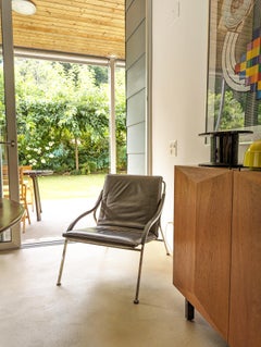 Black leather & Chrome plated metal 1960s fourline armchair by Zanuso for Arflex