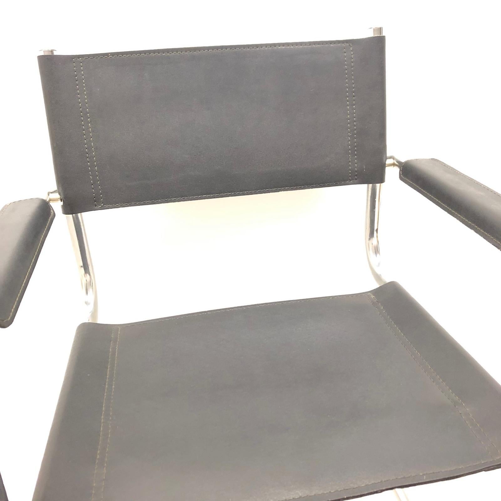 Black Leather Chrome Plated Tubular Steel Cantilever Style Chair German, 1970s 1