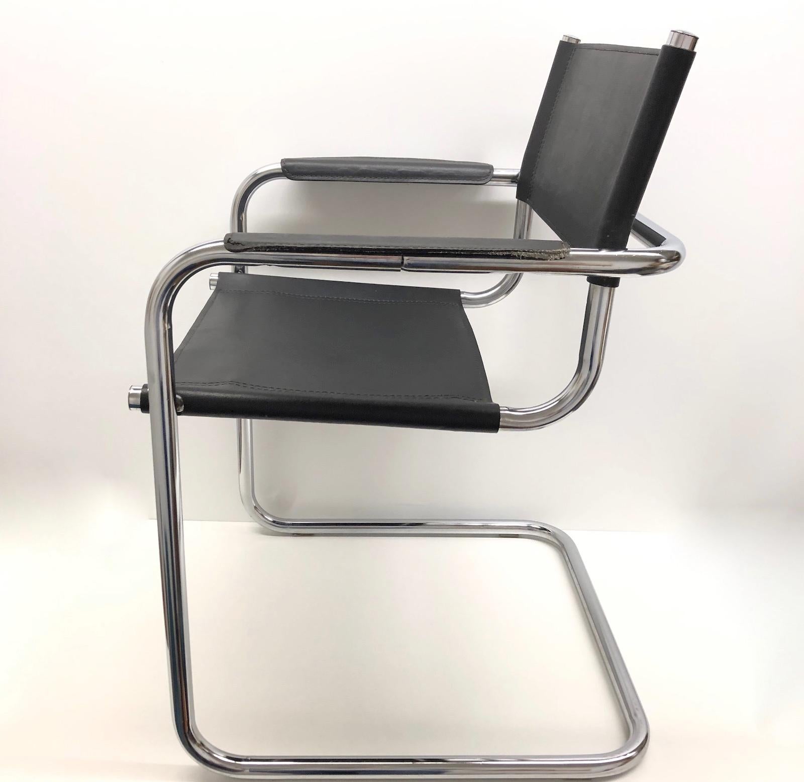 Mid-Century Modern Black Leather Chrome Plated Tubular Steel Cantilever Style Chair German, 1970s