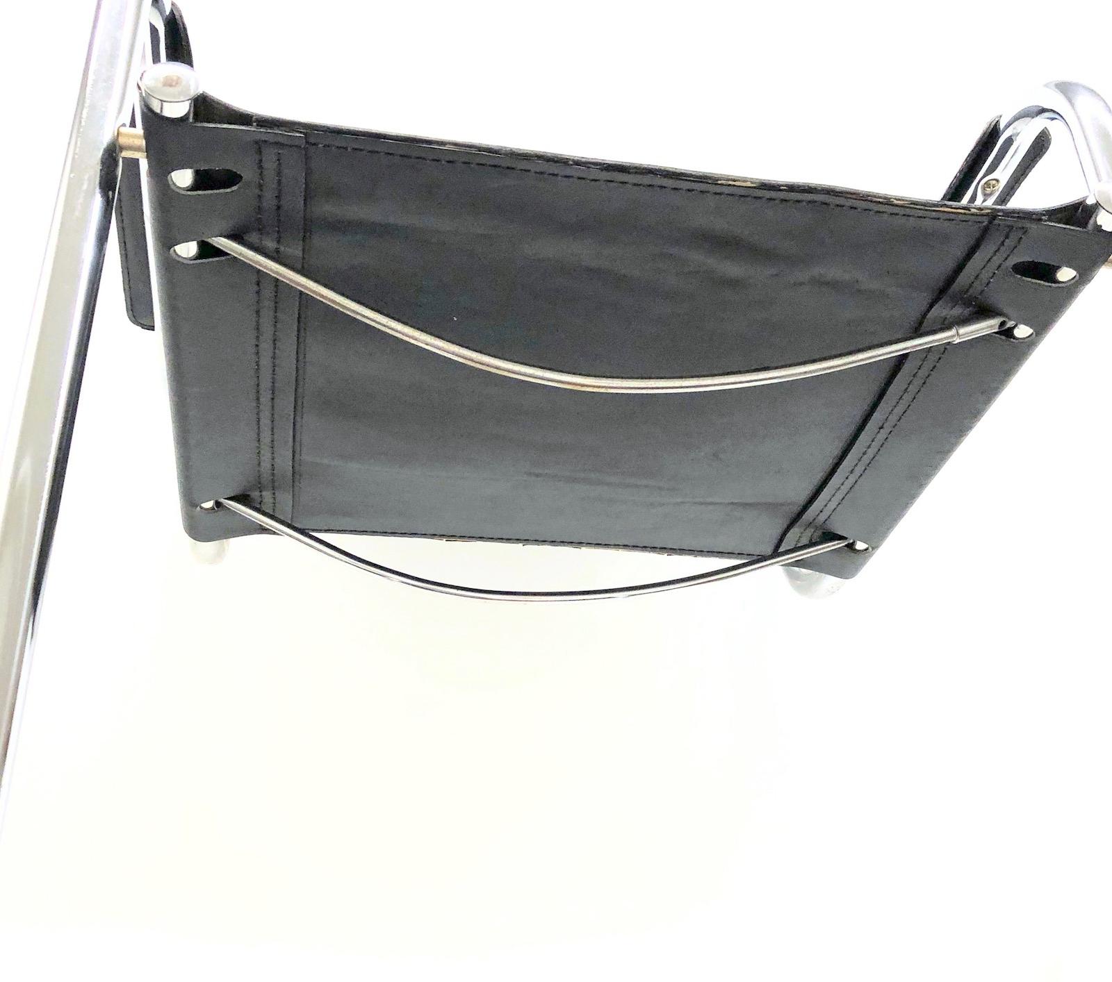 Italian Black Leather Chrome Plated Tubular Steel Cantilever Style Chair German, 1970s