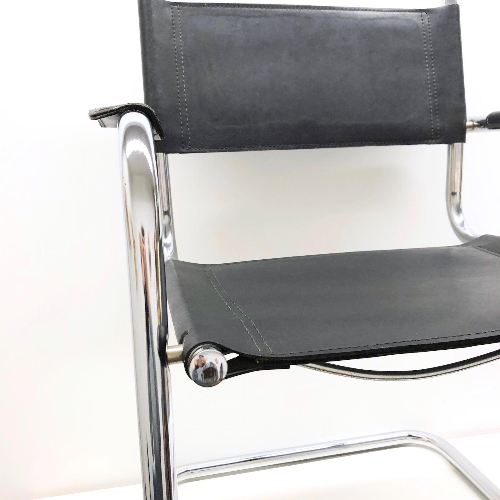 Black Leather Chrome Plated Tubular Steel Cantilever Style Chair German, 1970s In Good Condition In Nuernberg, DE