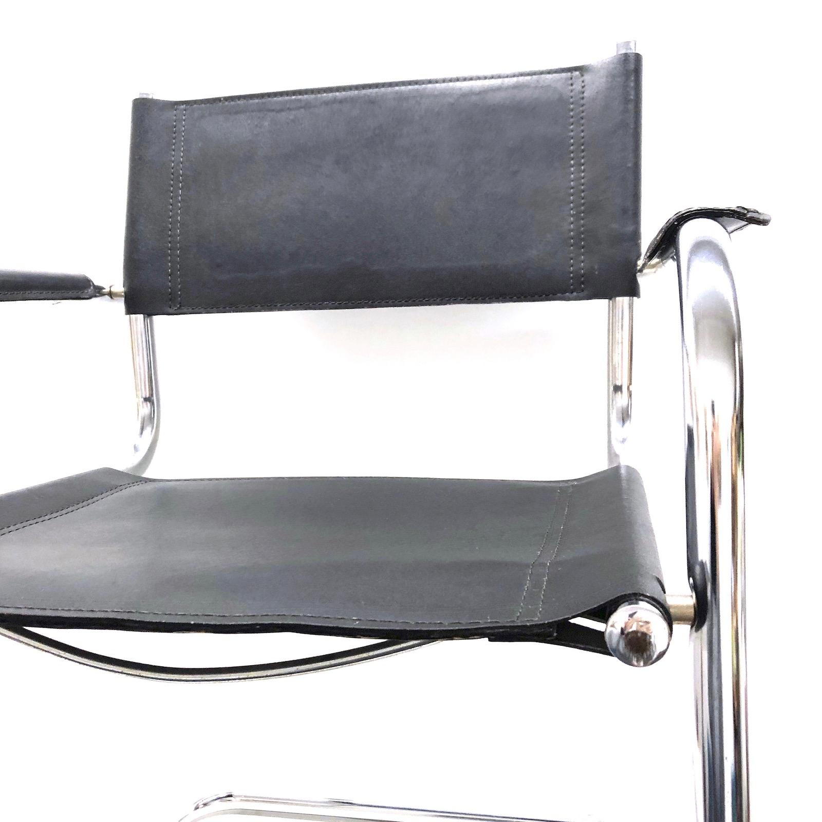 Late 20th Century Black Leather Chrome Plated Tubular Steel Cantilever Style Chair German, 1970s