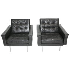 Mid Century Black Leather Lounge Chairs Office Chairs Johannes Spalt, Vienna