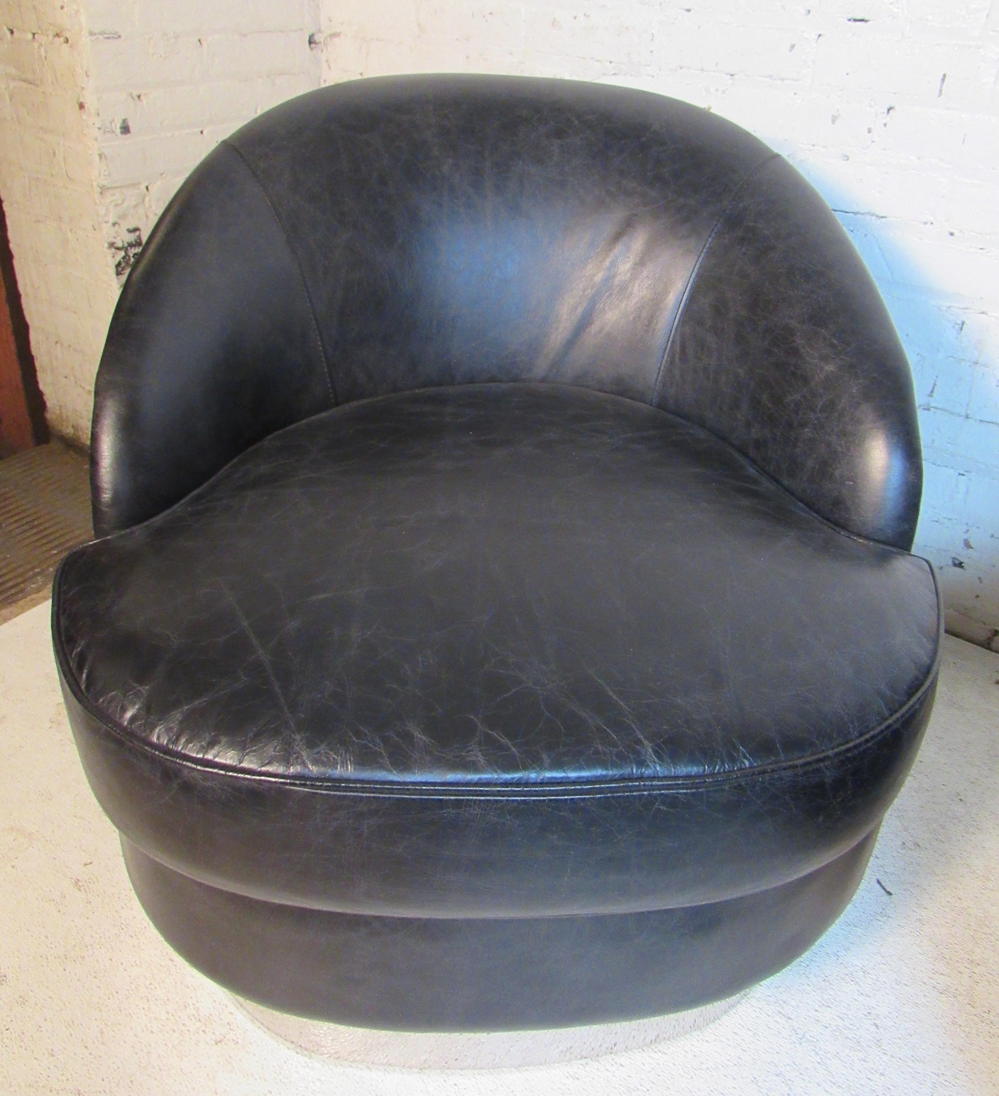 Mid-Century Modern Black Leather Club Chairs
