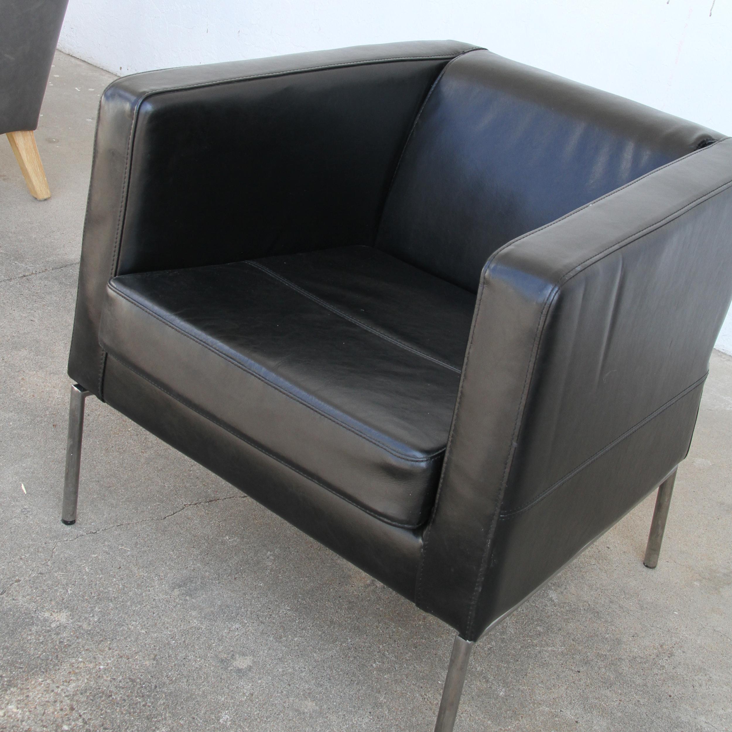 20th Century Black leather club chairs For Sale