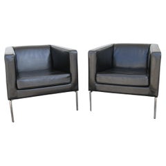 Vintage Black leather club chairs