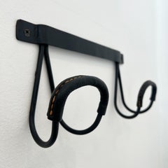 Black Leather Coat Rack by Jacques Adnet, 1950s France