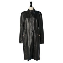 Manteau en cuir noir avec empiècement en cuir beige et fermeture éclair KENZO Jungle 
