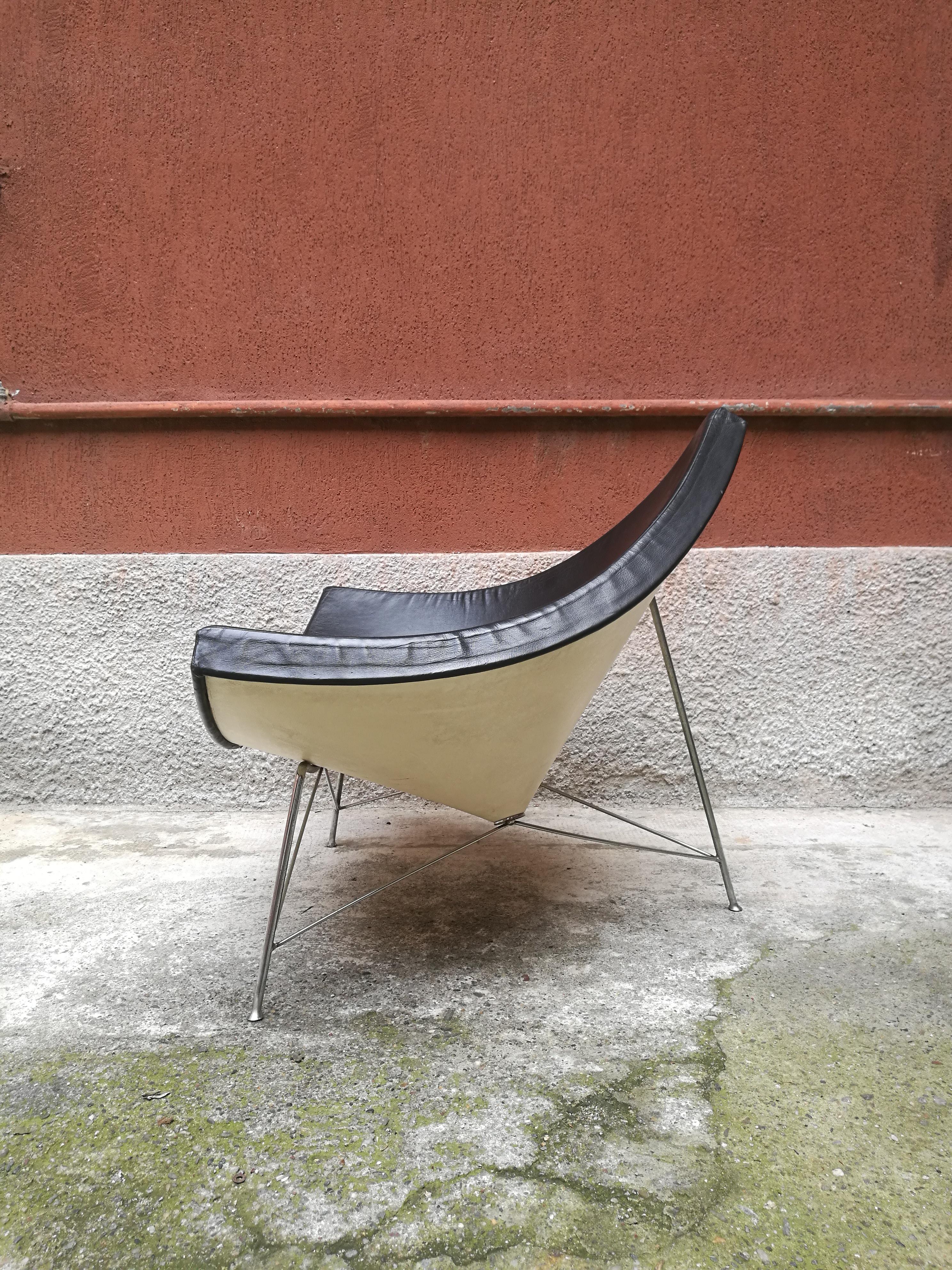 Mid-20th Century Black Leather Coconut Armchair by George Nelson, from 1950
