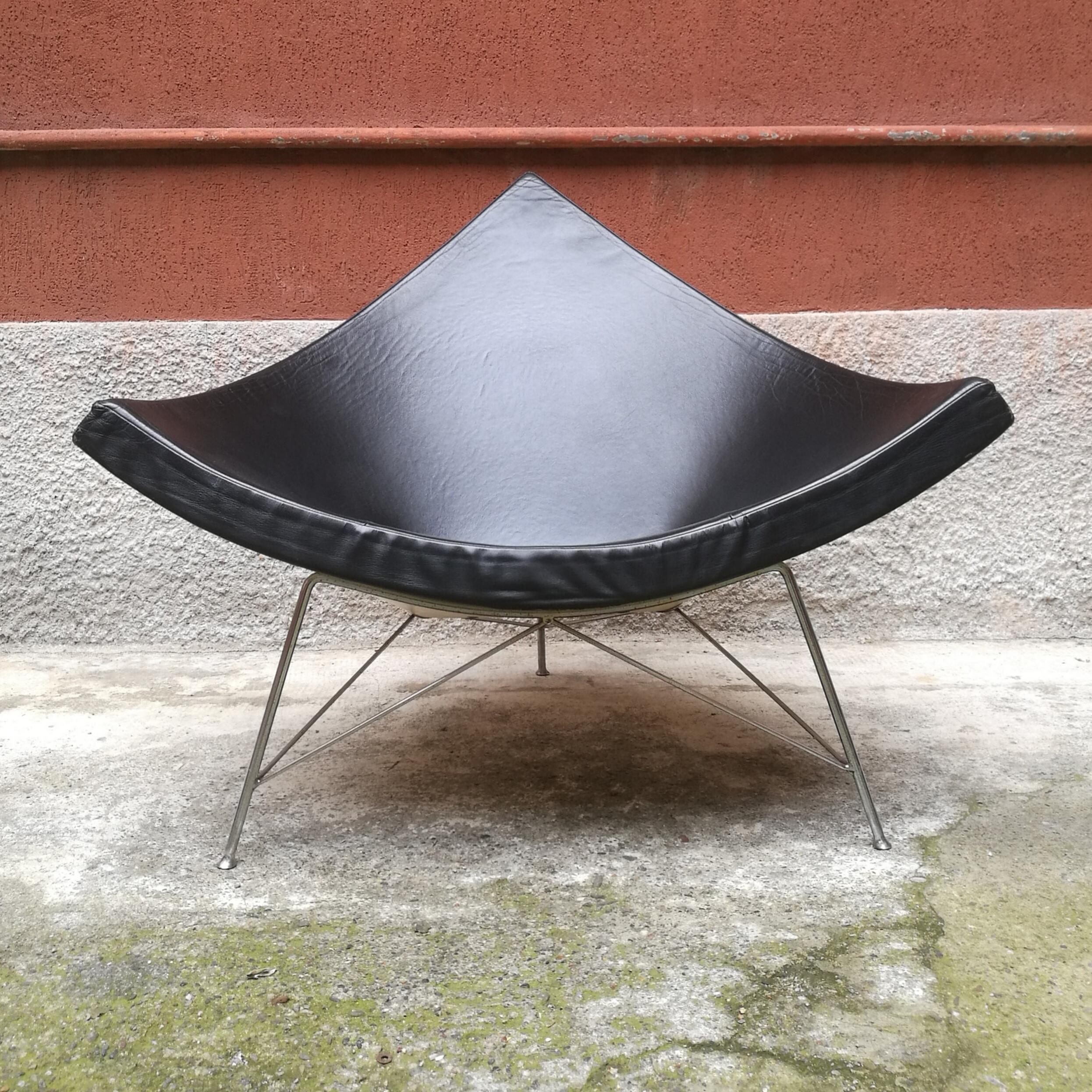 Black Leather Coconut Armchair by George Nelson, from 1950 2