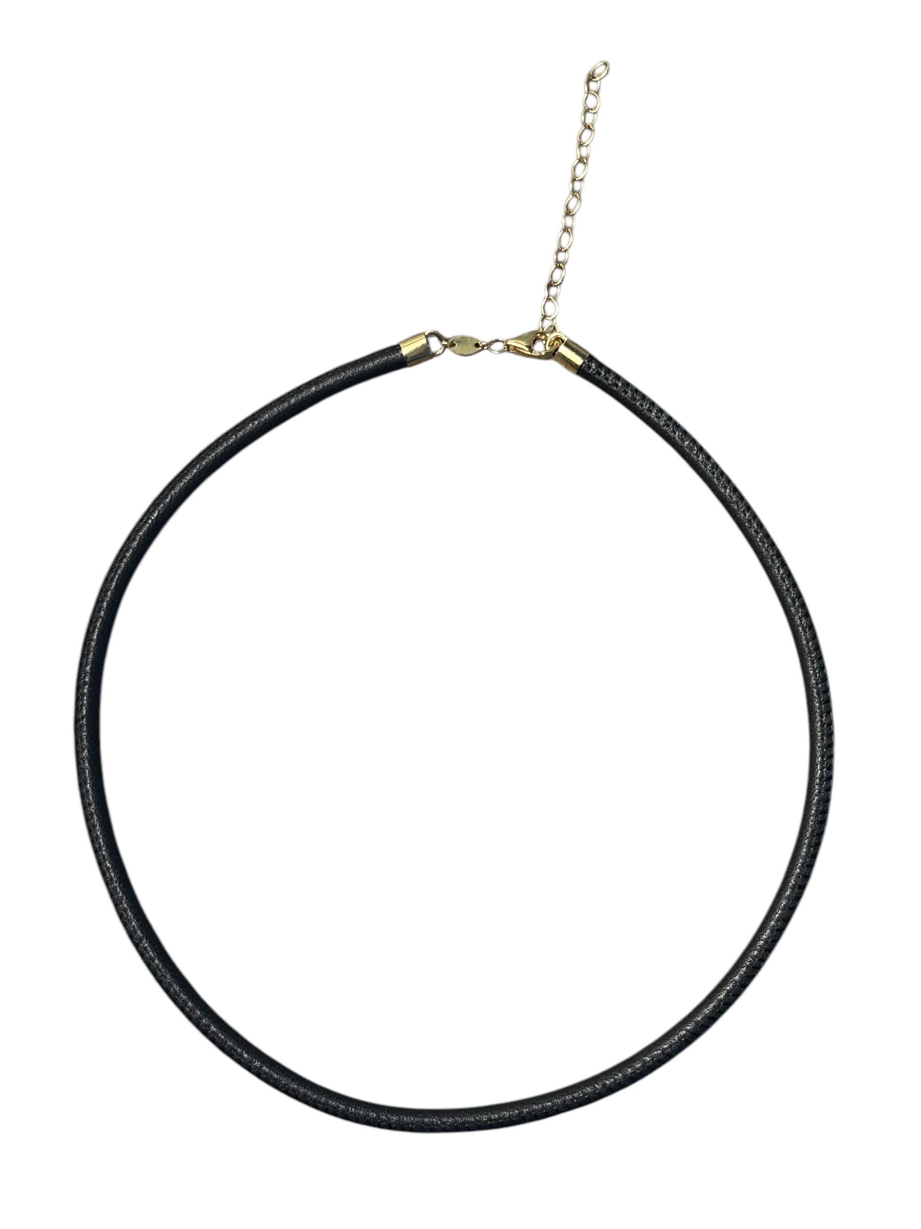 BLACK LEATHER CORD NECKLA CE with 14K GOLD, 14-16" For Sale