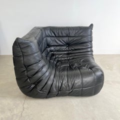 Black Leather Corner Togo Seat by Ligne Roset, 1980s France
