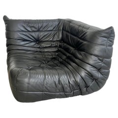 Black Leather Corner Togo Seat by Ligne Roset, 1980s France