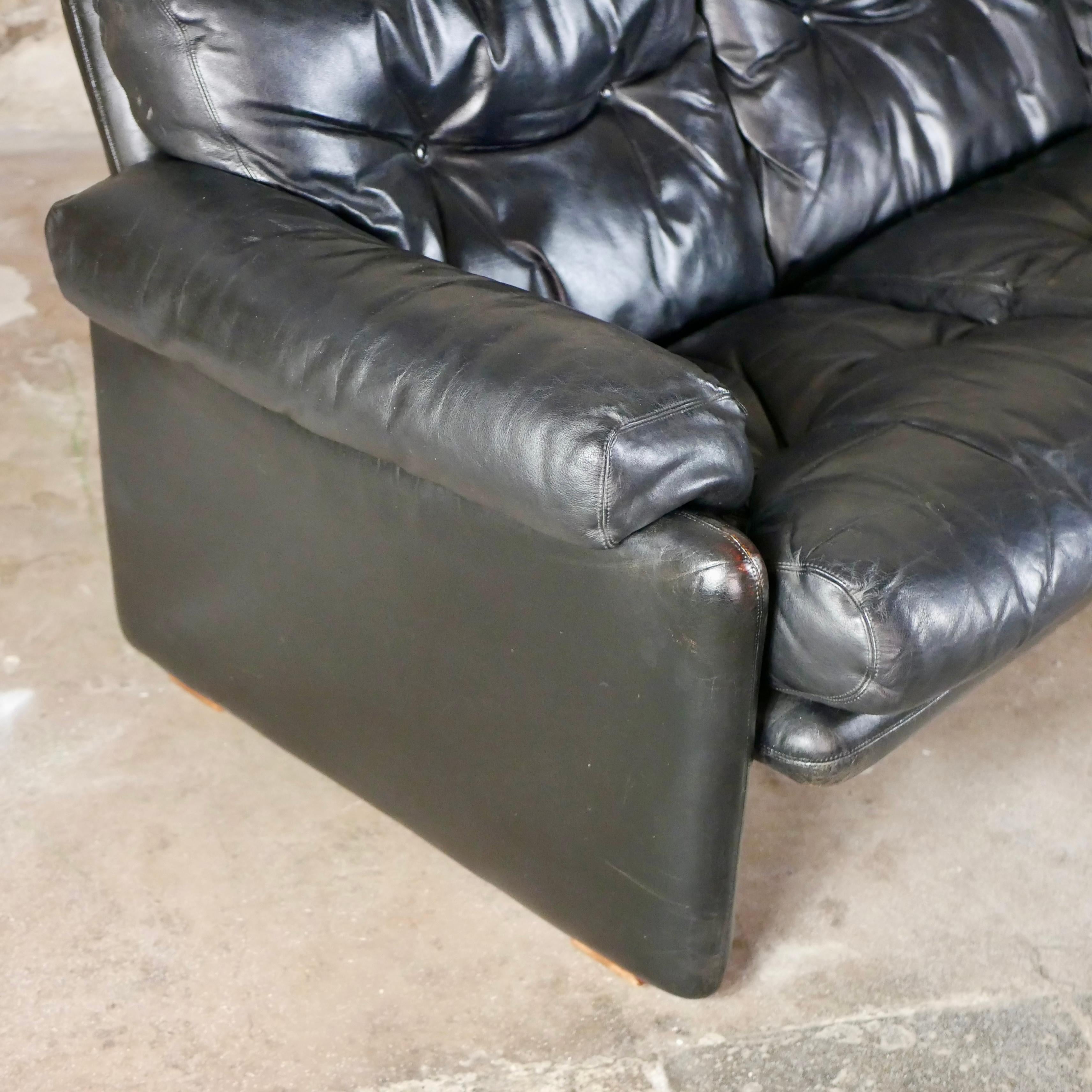 Black leather Coronado sofa, by Afra & Tobia Scarpa, C&B Italia, 1960s 3