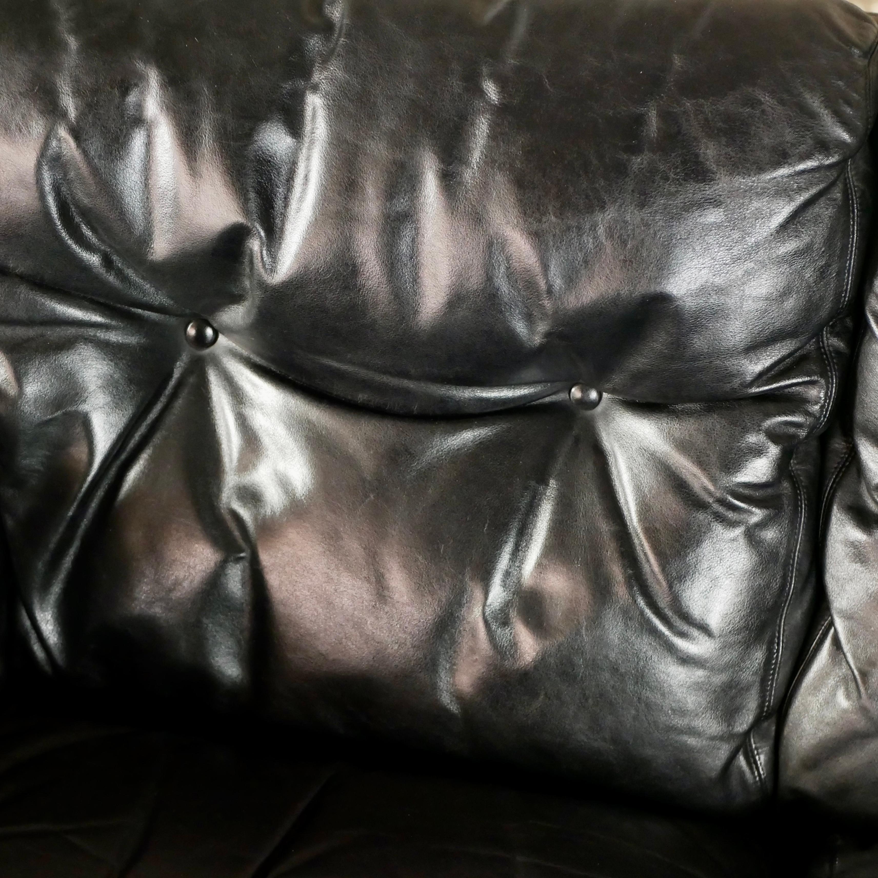 Black leather Coronado sofa, by Afra & Tobia Scarpa, C&B Italia, 1960s For Sale 4