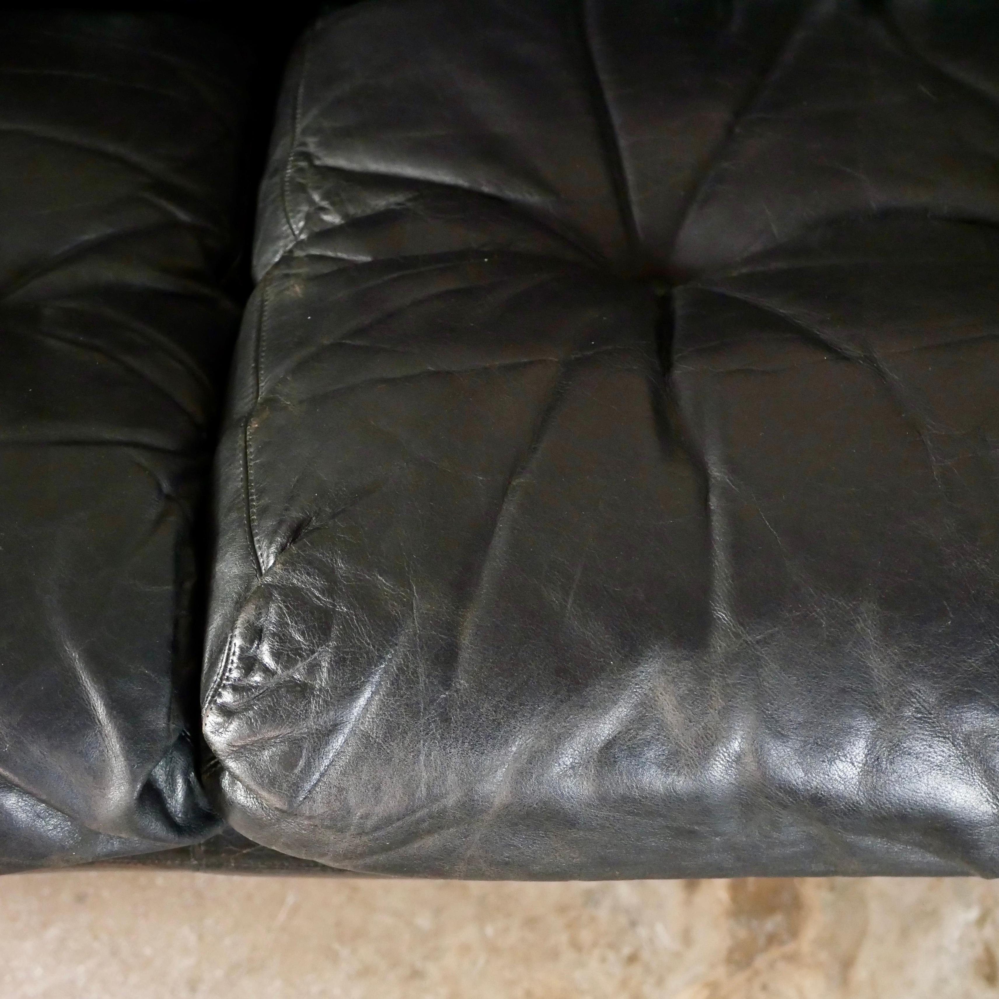 Black leather Coronado sofa, by Afra & Tobia Scarpa, C&B Italia, 1960s For Sale 5