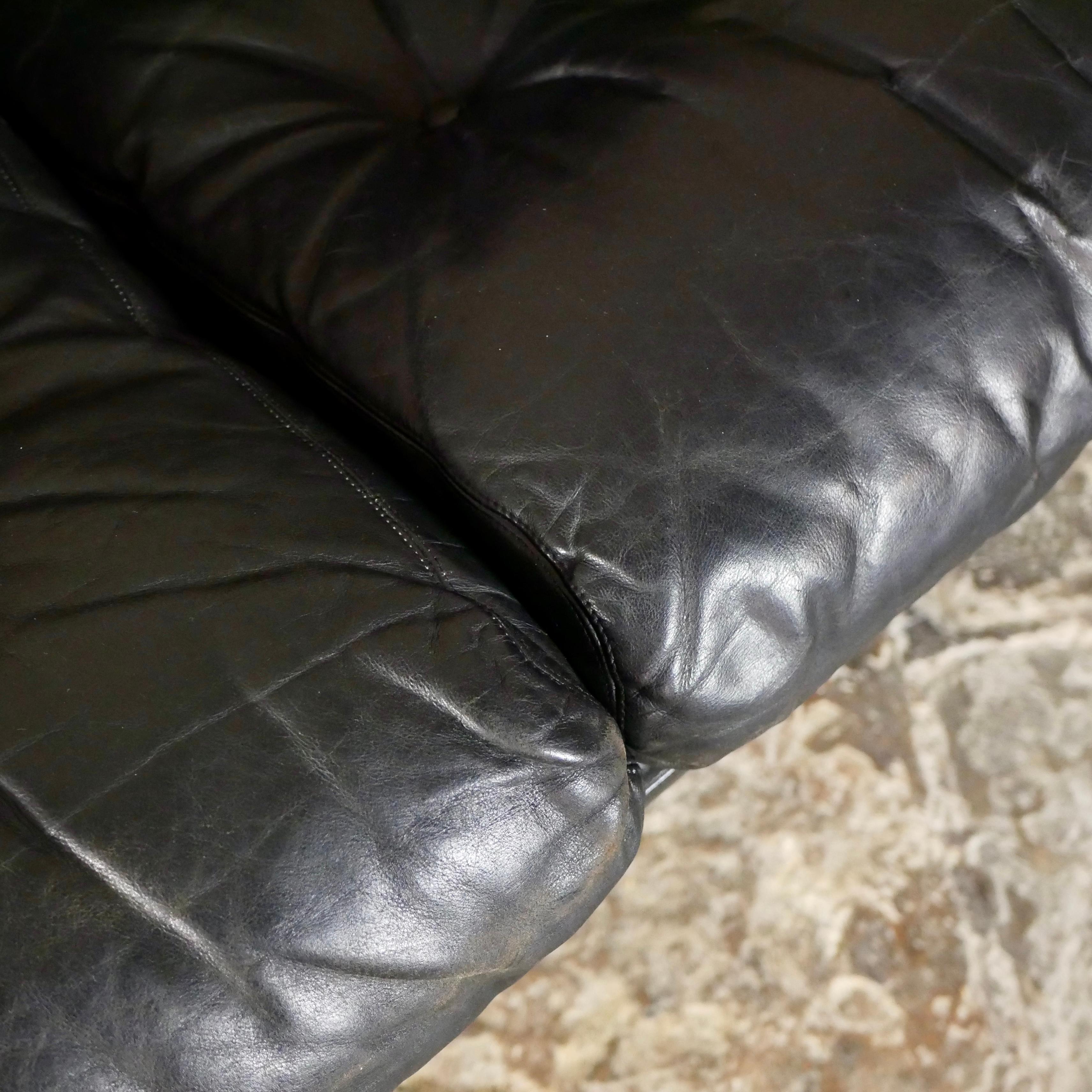 Black leather Coronado sofa, by Afra & Tobia Scarpa, C&B Italia, 1960s 6